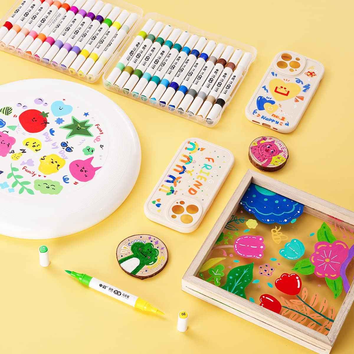 24 Colors Acrylic Paint Markers,12PCS Dual Colors Brush Paint Pens - TTpen