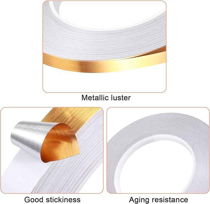 3 Rolls Tape,Self Adhesive Metalized Polyester Film Tape Gold - TTpen