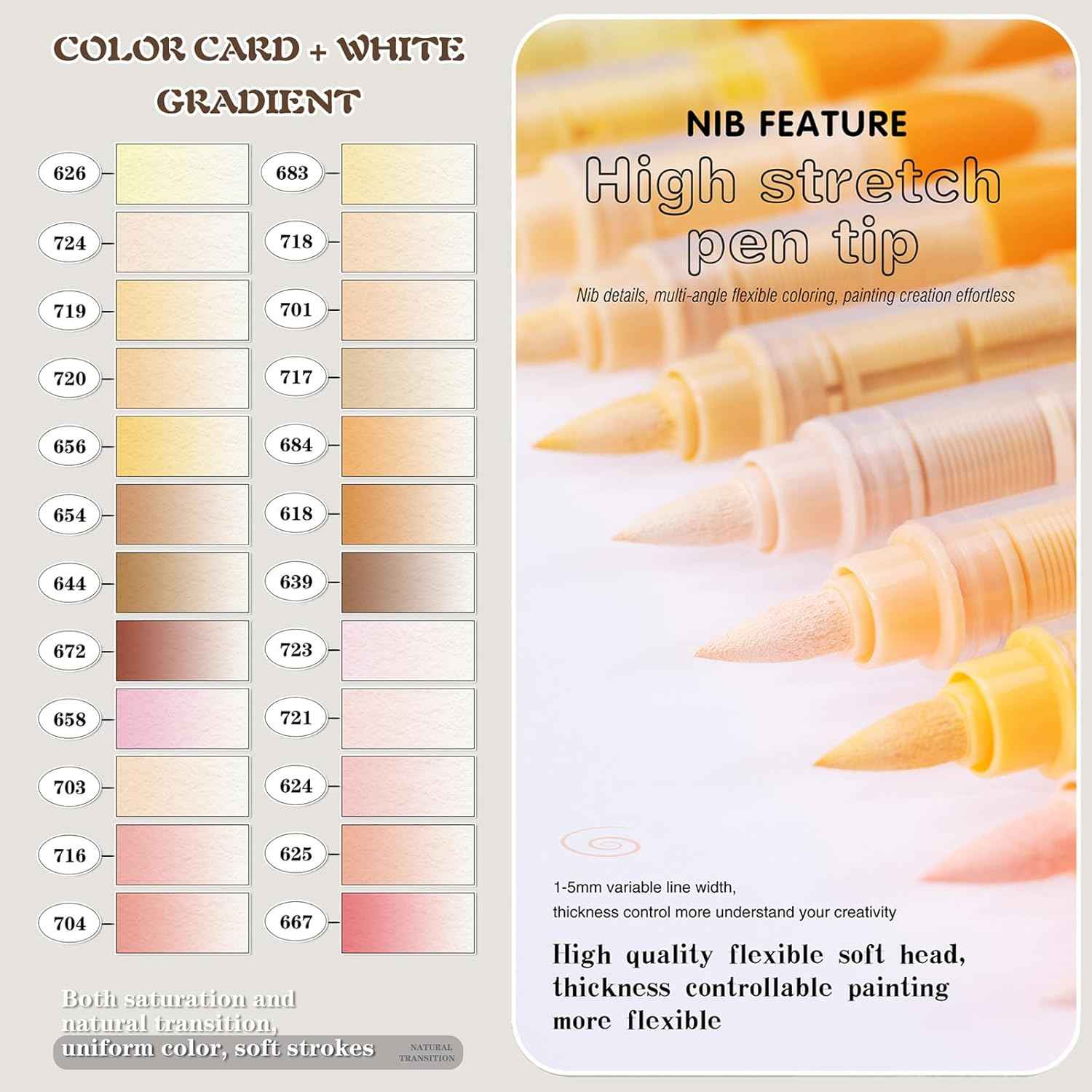 Guangna Macaron Art Markers,24 Color Soft Brush Tip Acrylic Paint Pens