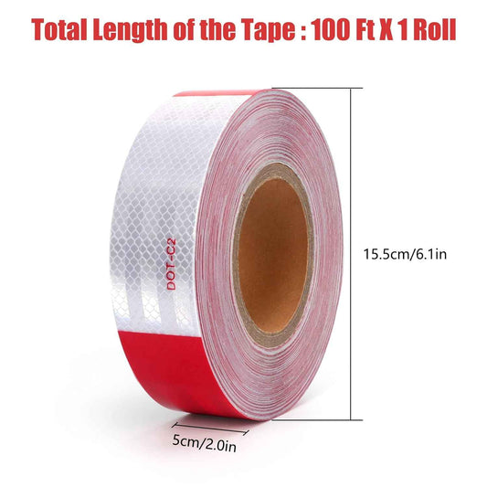 DOT-C2 Reflective Safety Warning Tape 2 Inch x 100 Feet Red/White - TTpen