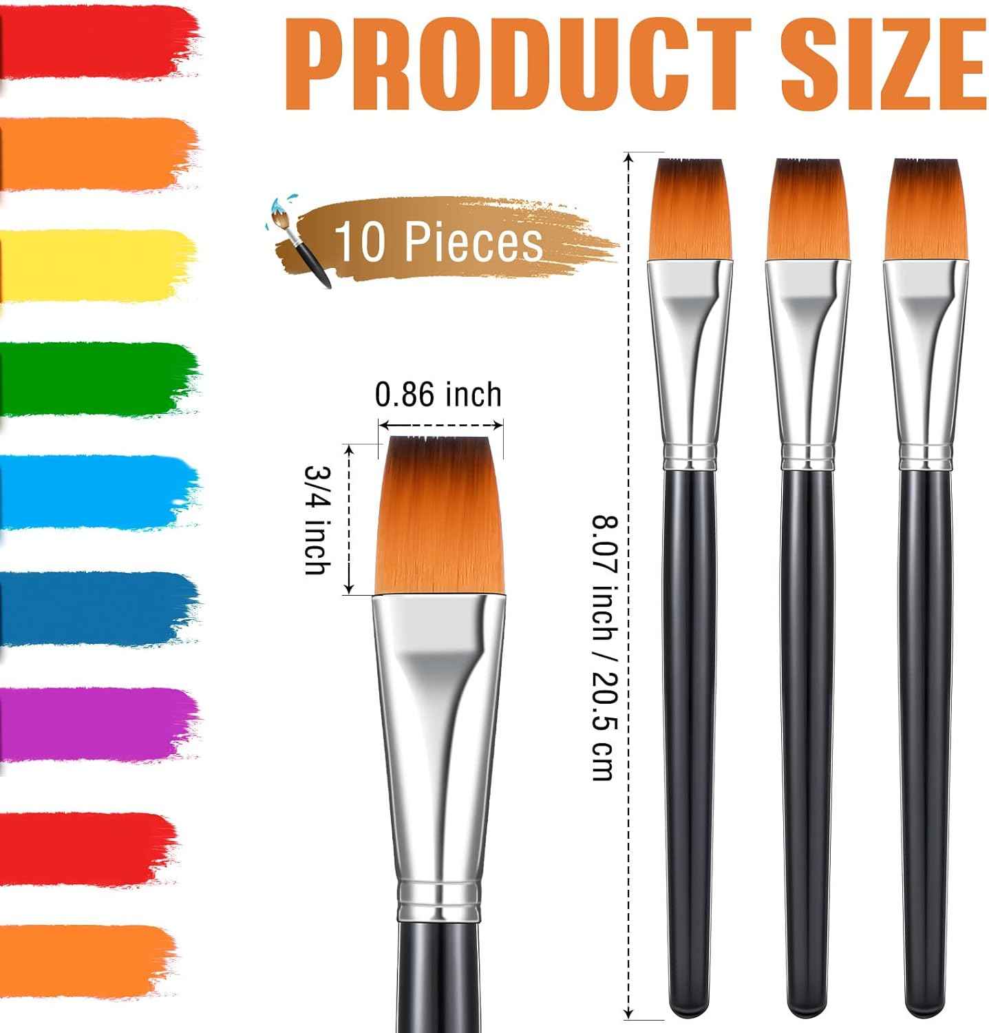 10 Pieces 3/4 Inch Flat Acrylic Paint Brushes for Kid Adult - TTpen