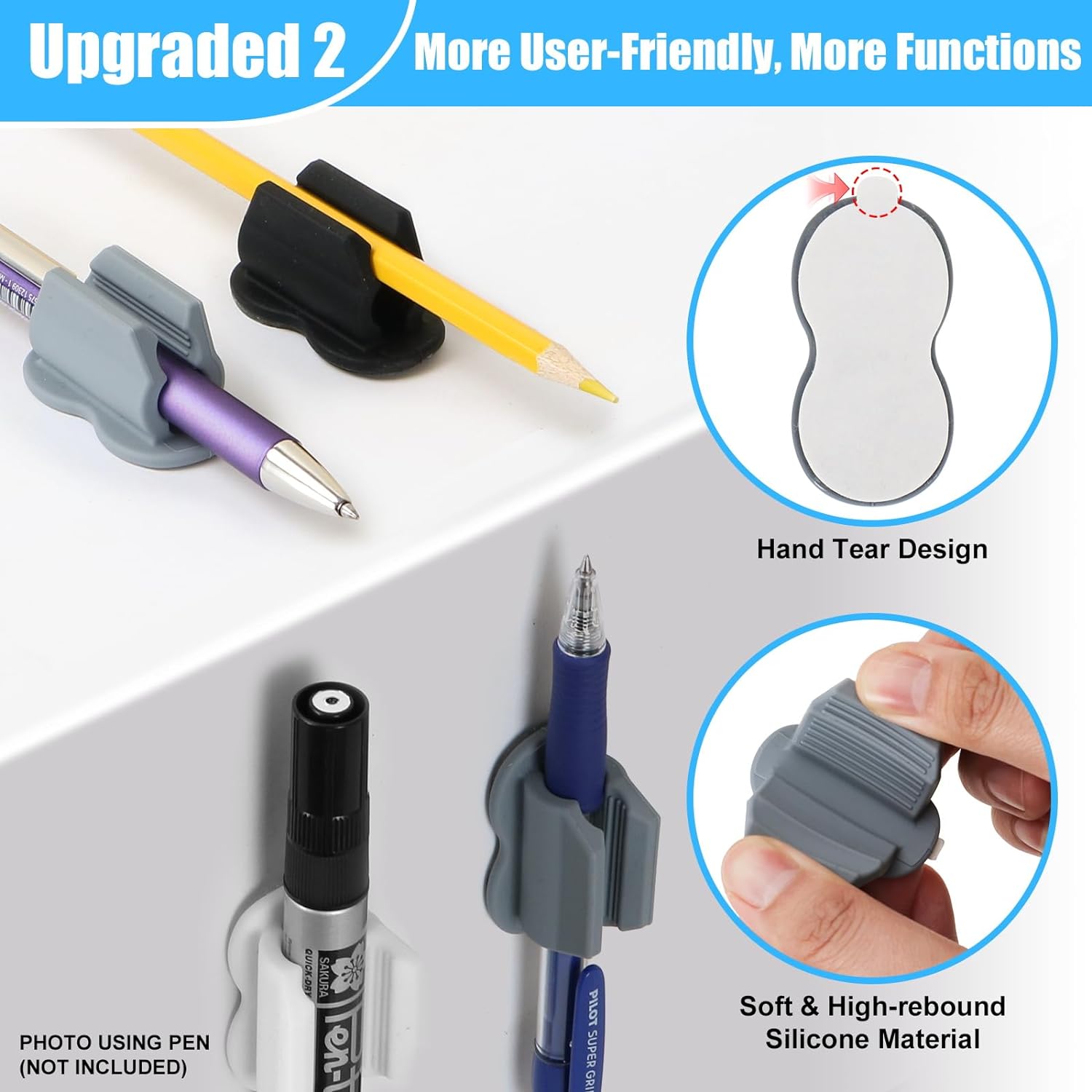 6 Pack Adhesive Pencil Pen Holder for Desk & Wall