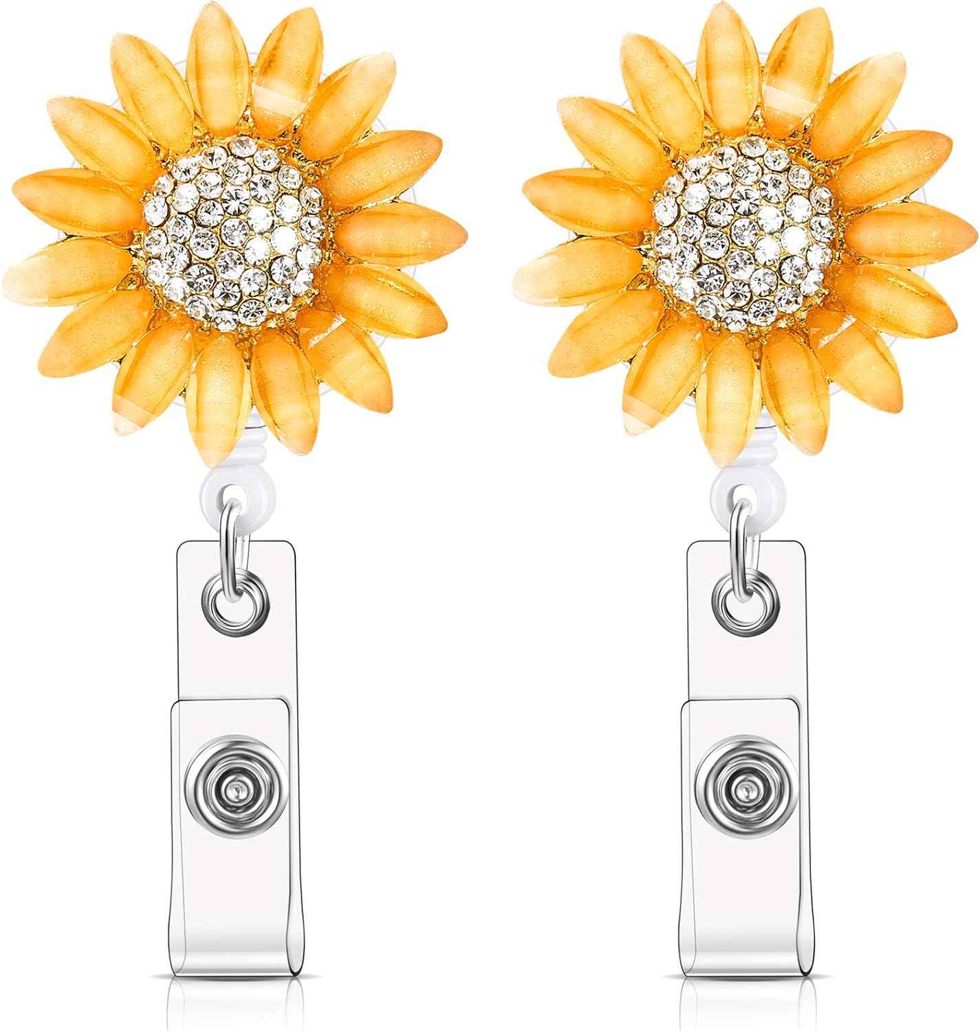 Retractable Sunflower Badge Reel Holder with Alligator Clip 2 Pack - TTpen