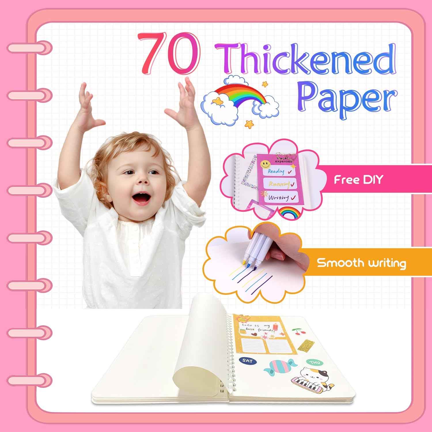 DIY Scrapbook Journal Set for Girls Ages 6-14 Years Old,Pink - TTpen