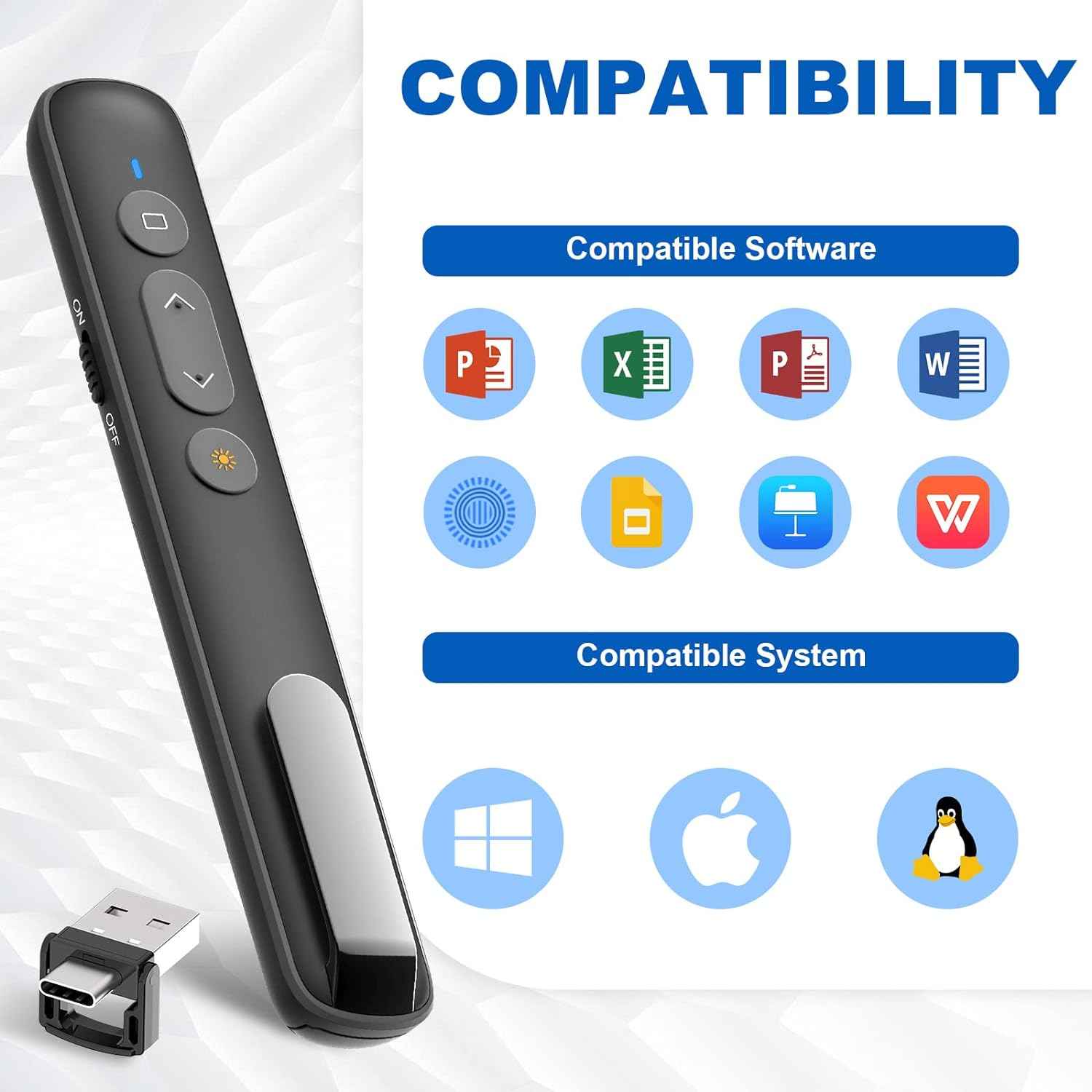 Red/Green Laser Presentation Clicker PowerPoint Wireless Presenter Remote - TTpen