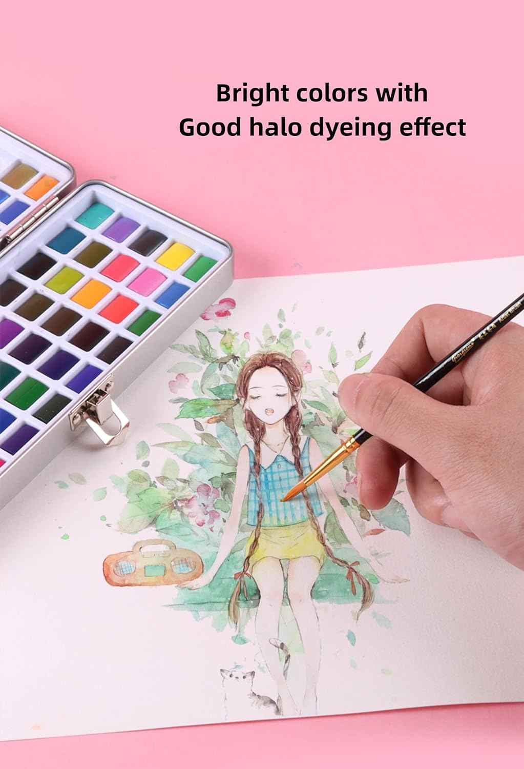 GIORGIONE 100 Solid Watercolor Paint Set with Water Brush Pen - TTpen