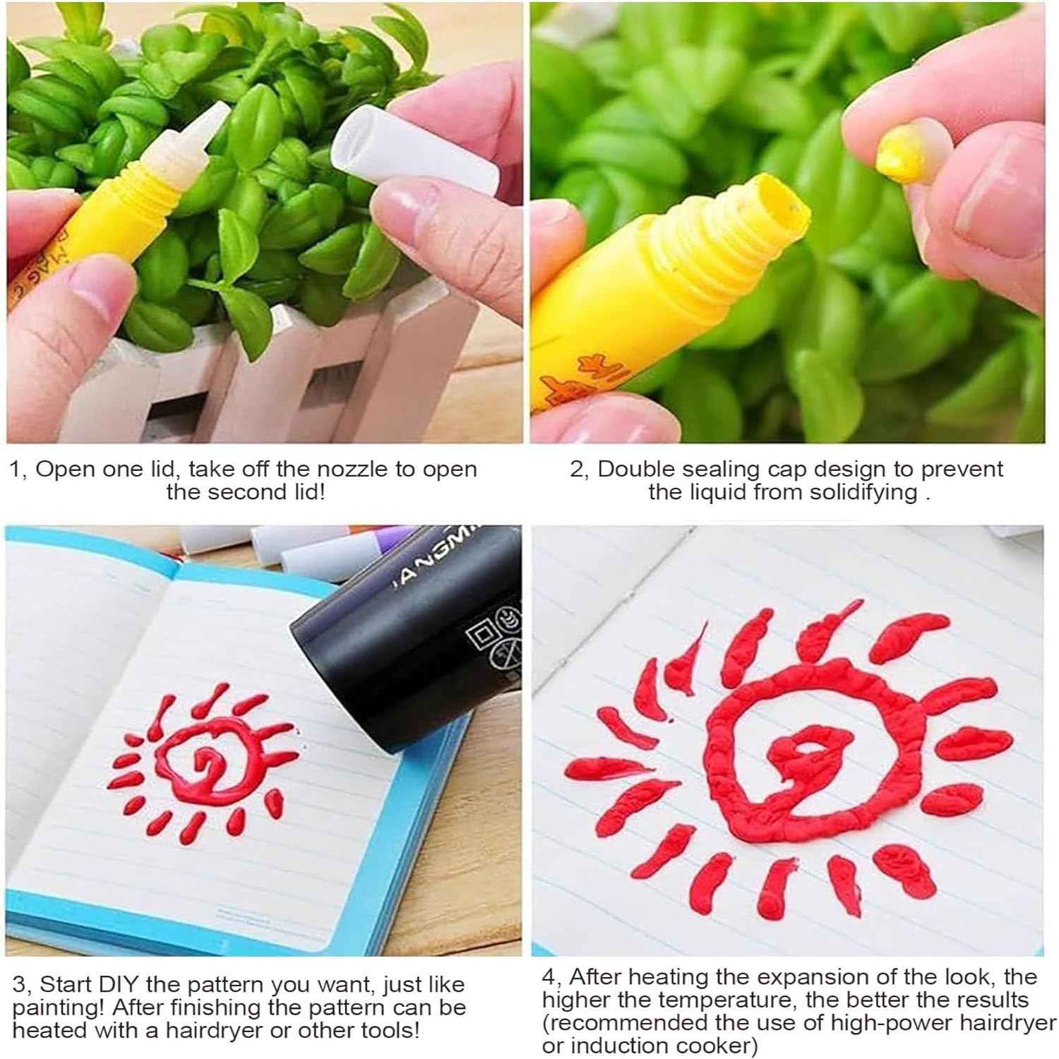 DIY Bubble Popcorn Drawing Pens,6 Color Magic Puffy Pens 2 Pack - TTpen