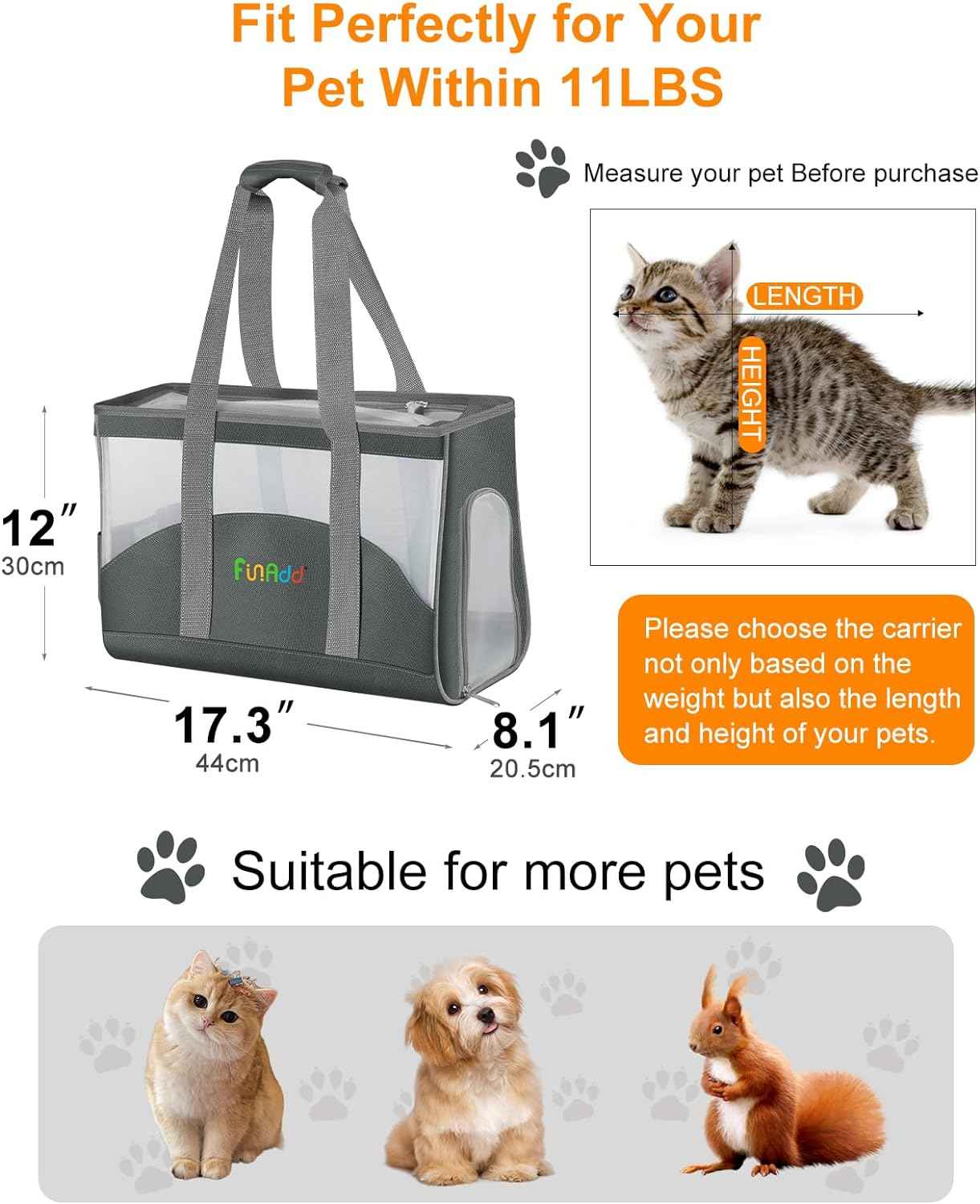 FunAdd Pet Pet Carrier,Airline Approved,for Small Dogs and Cats - TTpen