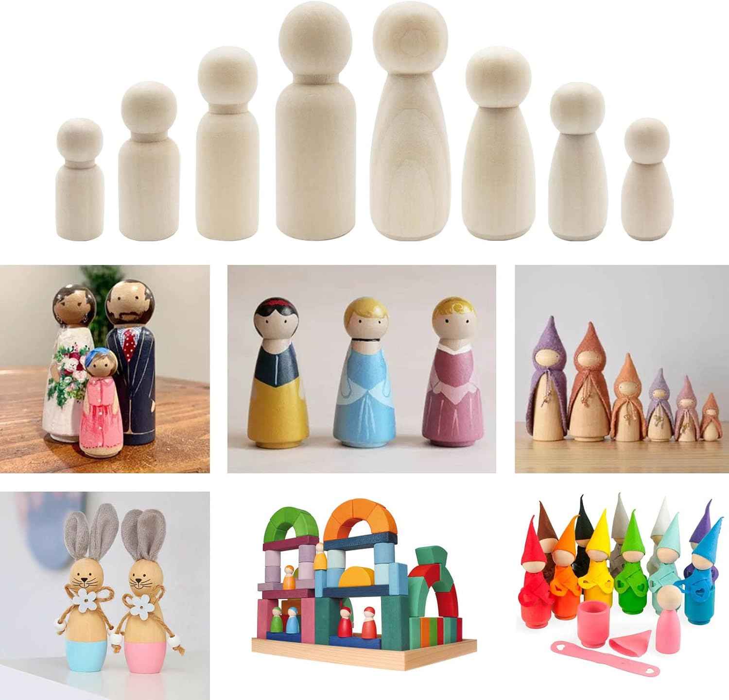 50 Pack Unfinished Wooden Peg Dolls for Kids DIY Art Craft Painting - TTpen