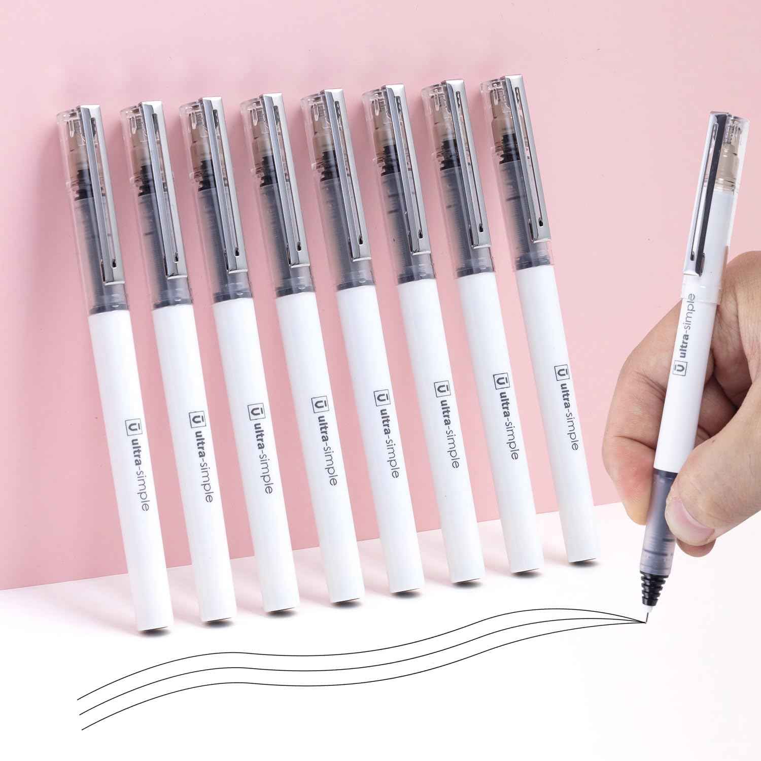 M&G 10Pcs Liquid Rollerball Pens 0.5mm Ultra Fine Point Black Ink Quick Dry - TTpen