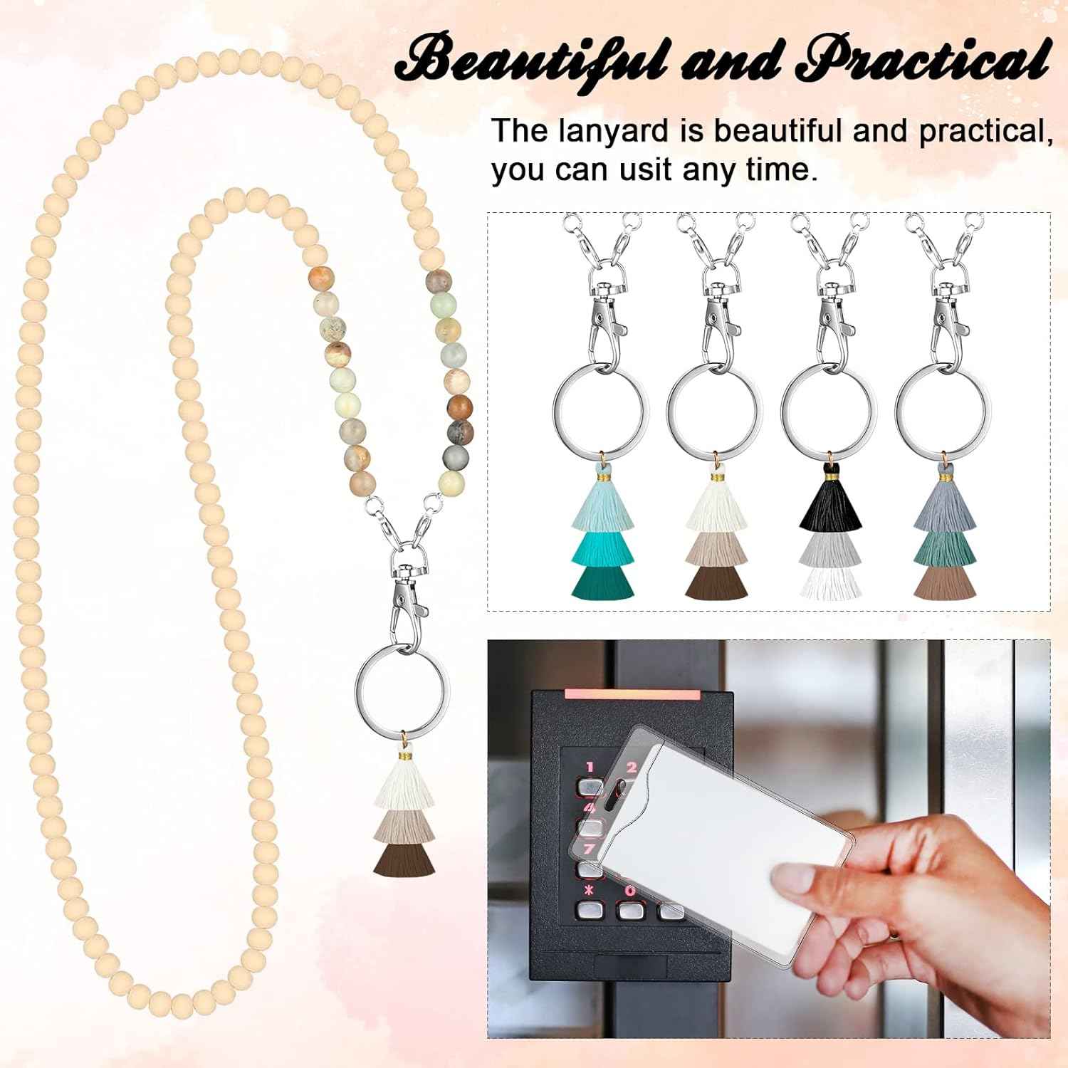 12 Pieces Wood Beaded Lanyards and Card Holder Set - TTpen