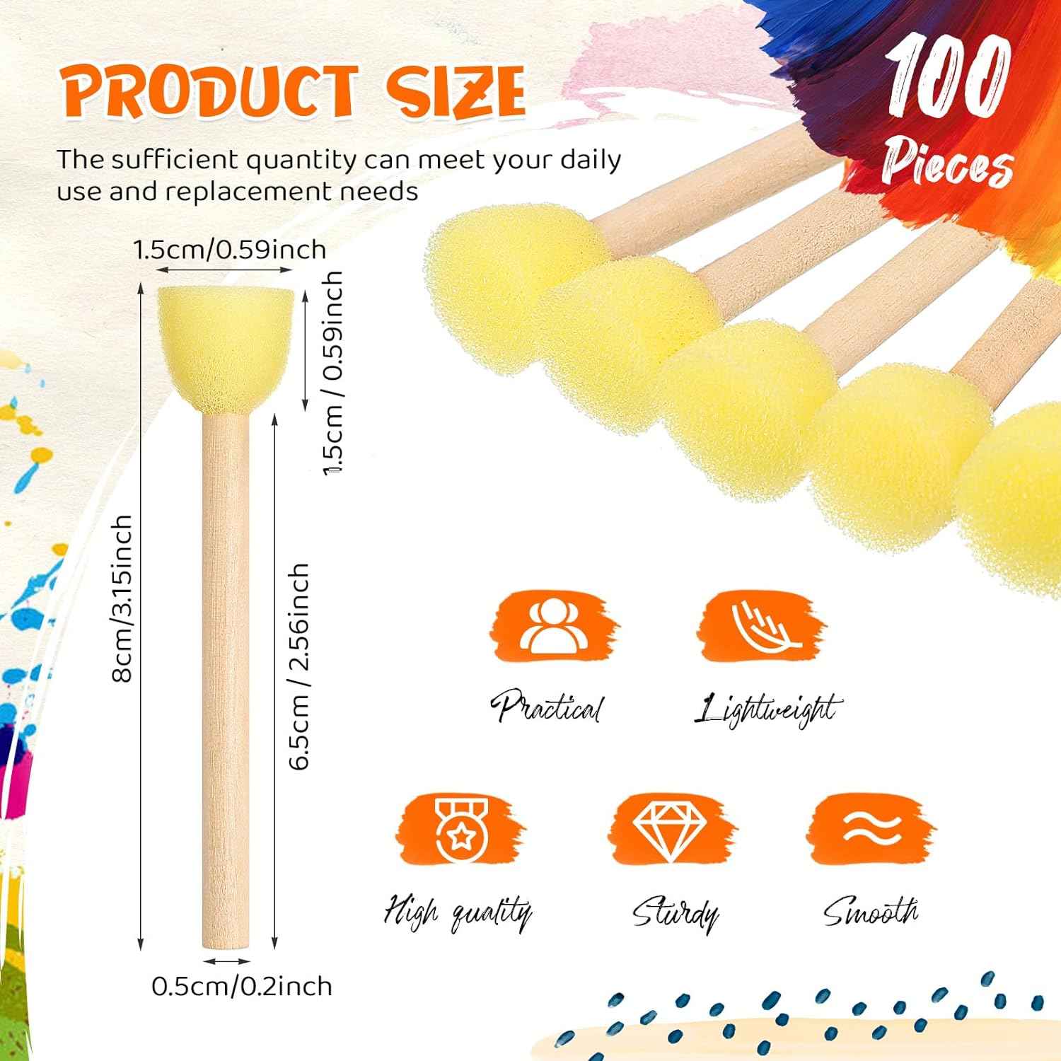 100Pcs Small Round Paint Sponge Foam Brush for Kids DIY Painting Crafts - TTpen