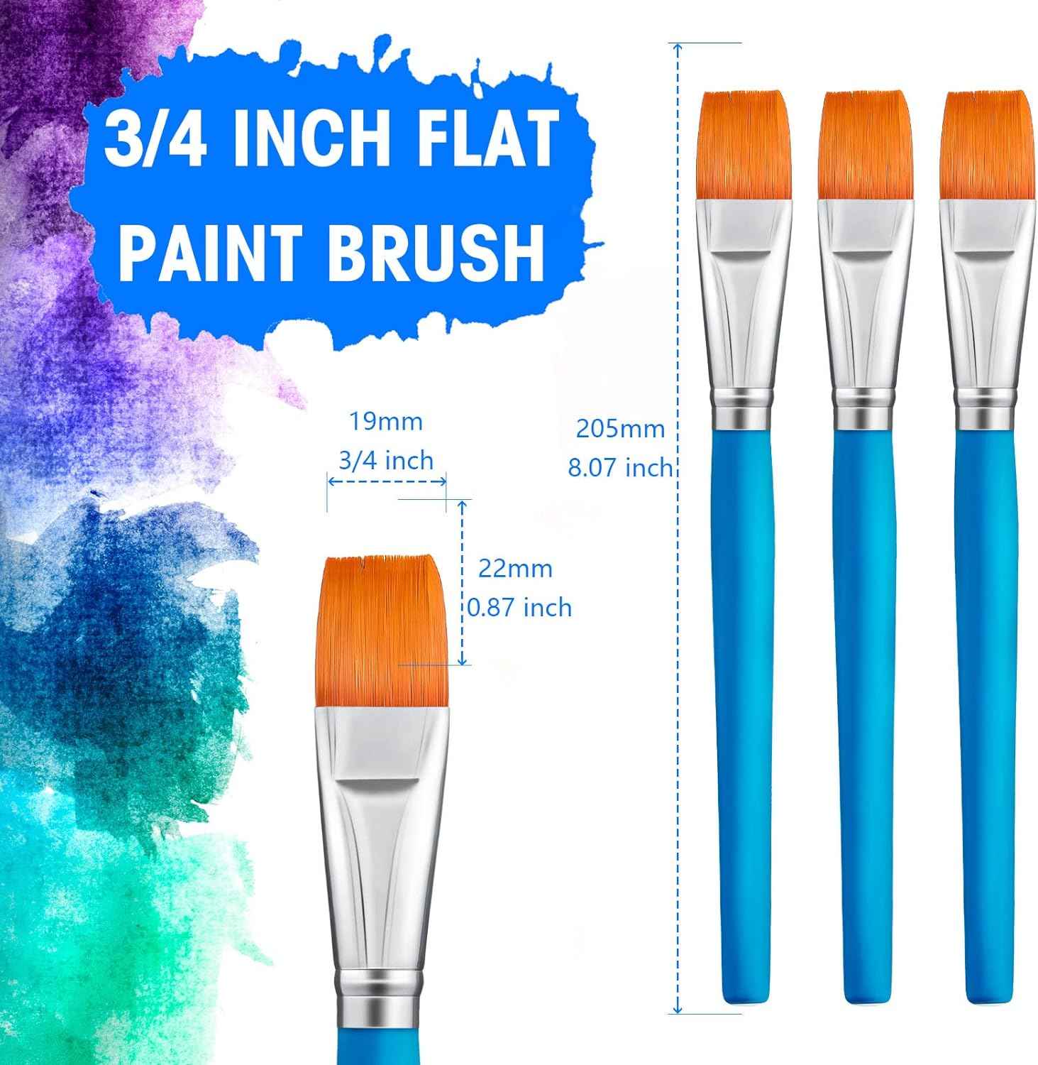 10 Pieces 3/4 Inch Flat Acrylic Paint Brushes for Kid Adult - TTpen