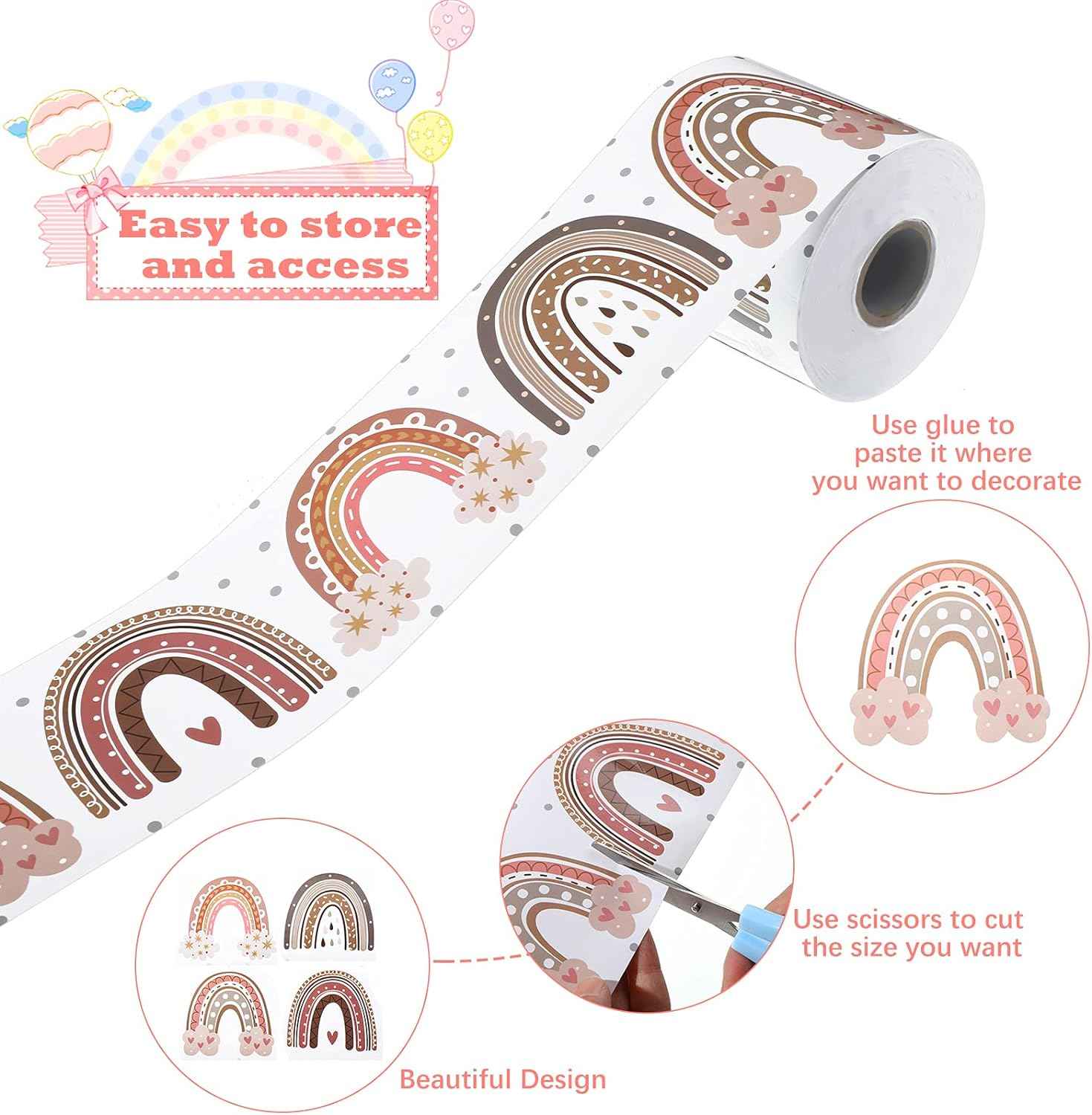 Boho Bulletin Board Rainbow Straight Borders with Polka Dots 65 Feet - TTpen