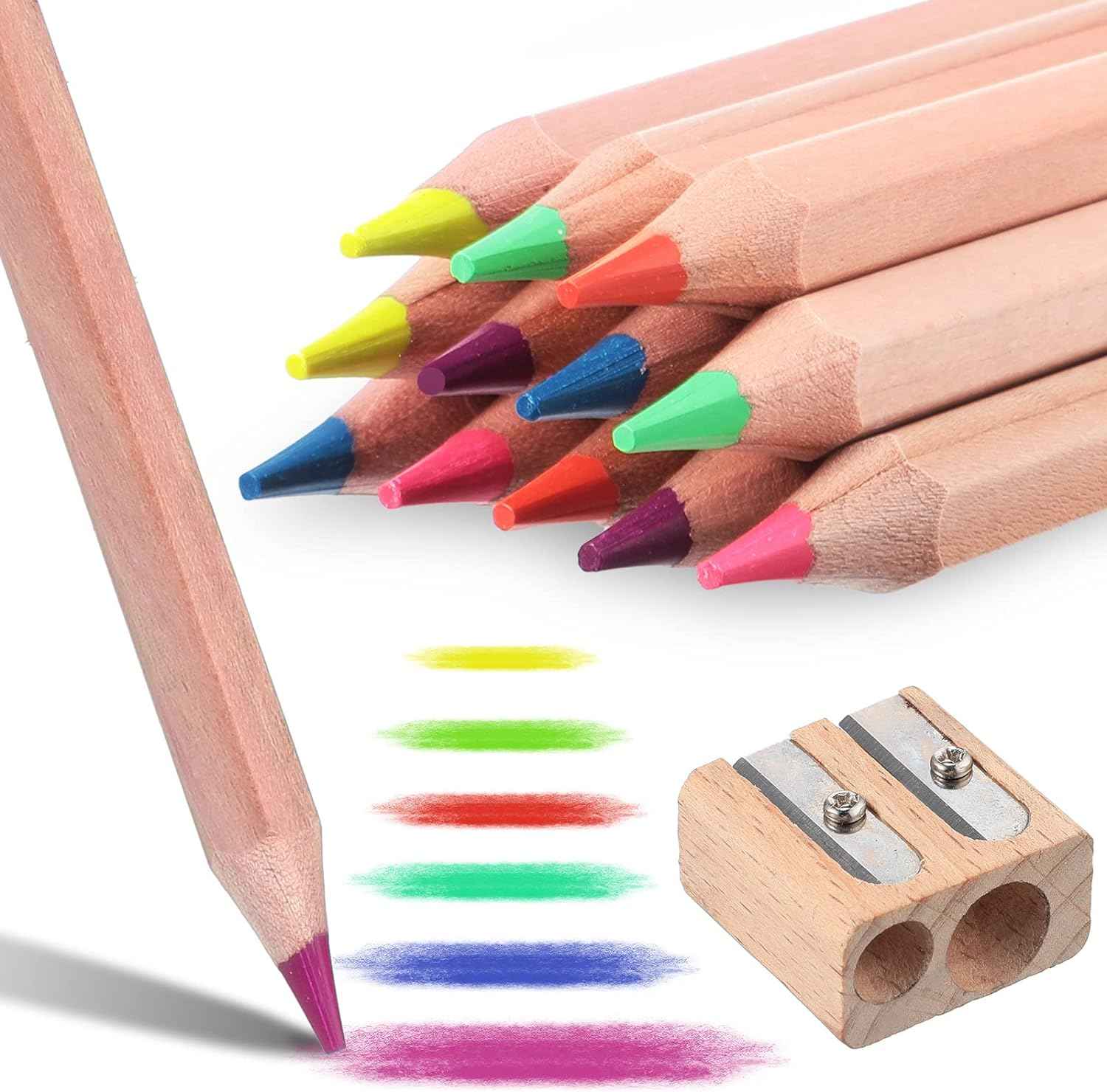 12pcs Neon 6 Color Highlighter Pencils with Wooden Sharpener - TTpen