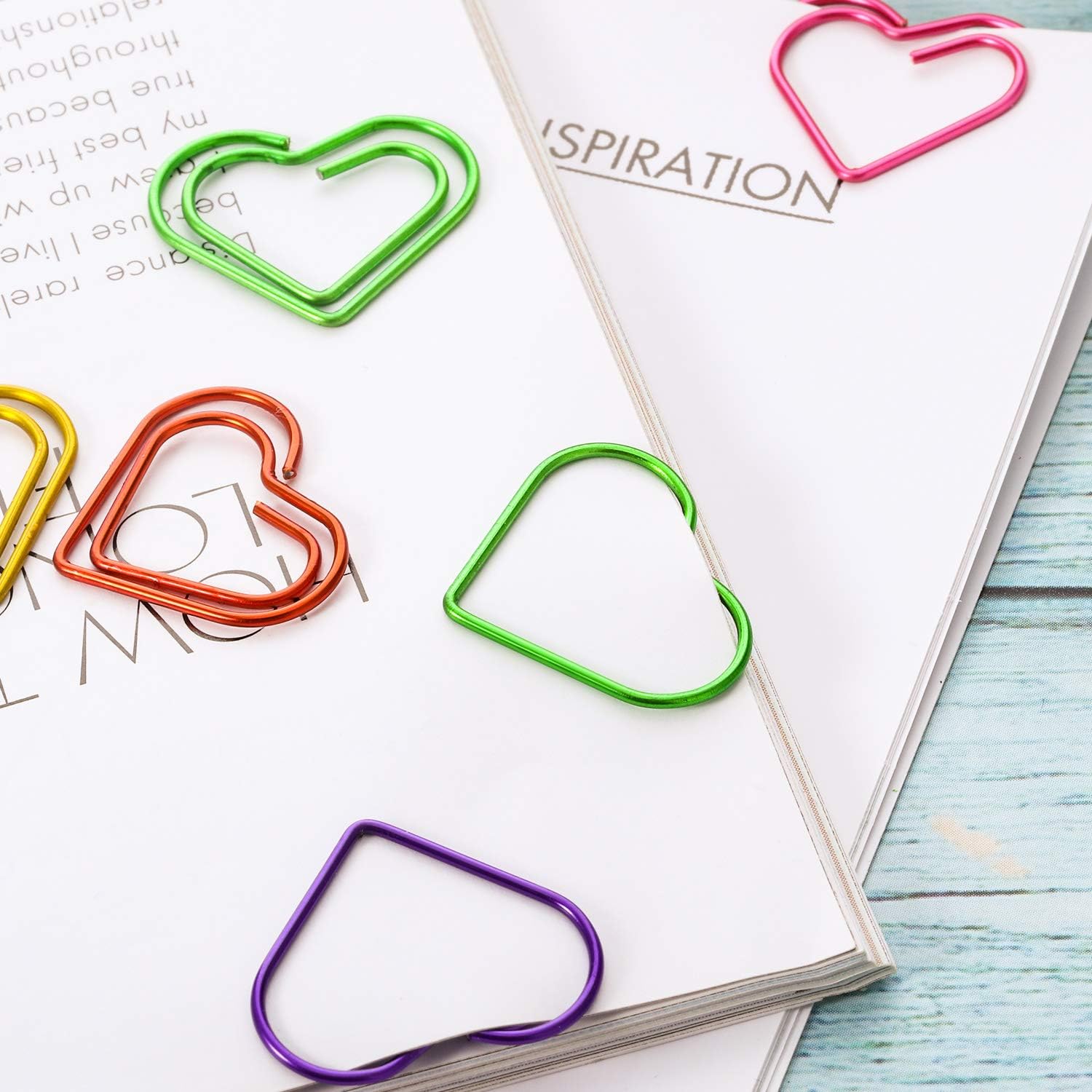 100Pcs Colorful Paper Clips Metal Heart Paperclips