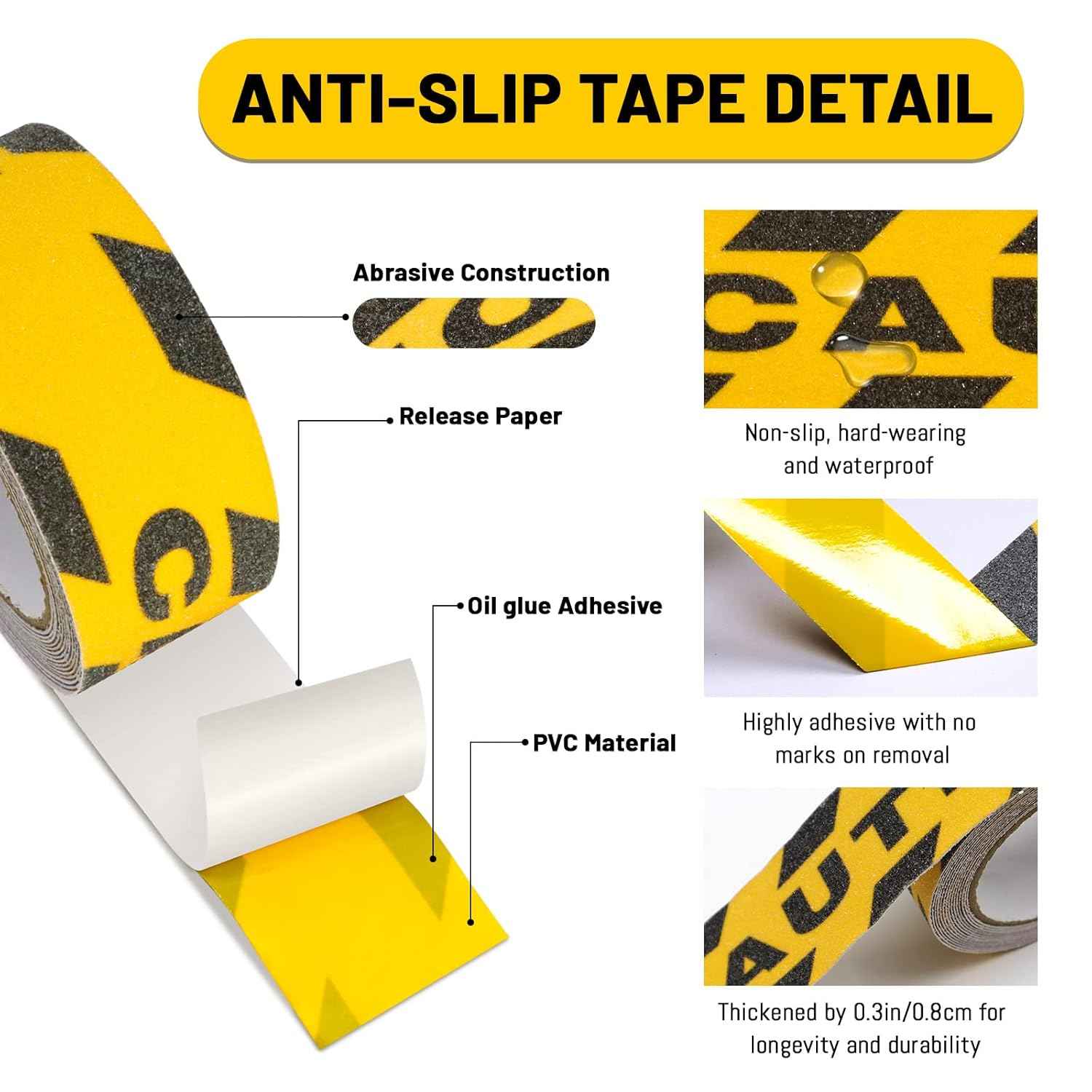 Black Yellow Anti Slip Safety Tape Printed"Watch Your Step CAUTION“