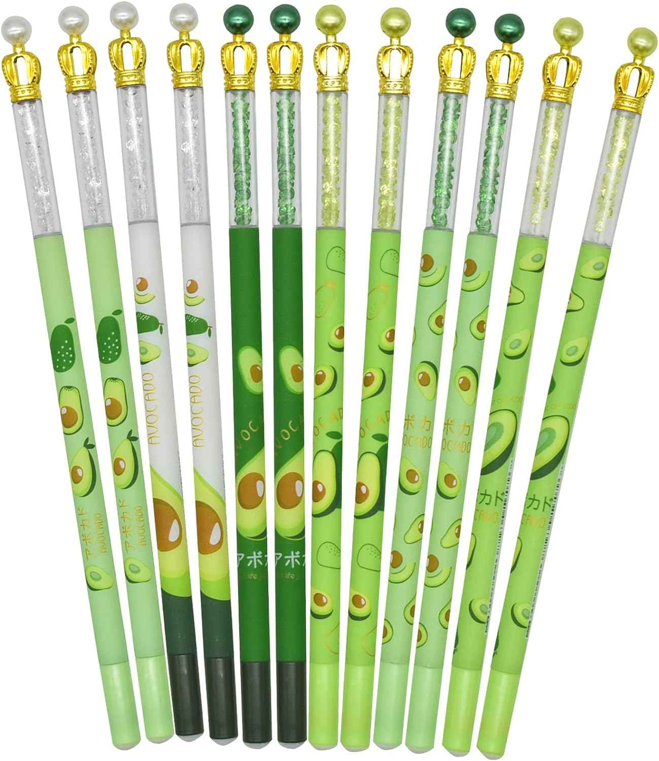12PCS Juicy Avocado Shiny Crown Gel Pens 0.5mm Black Ink For Kids School - TTpen