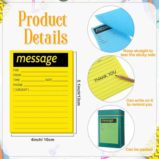 9pcs Telephone Message Sticky Notes Pads 4 x 5 Inch (Fluorescent Colors) - TTpen