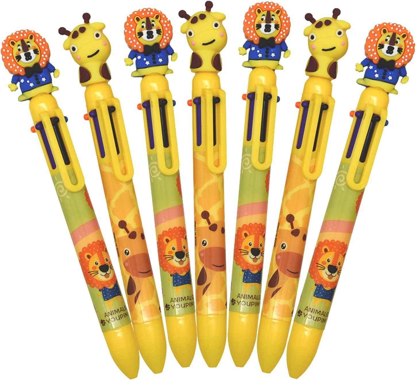 8PCS 6in1 Multicolor Ballpoint Pen Giraffe Lion For Kids Adults School - TTpen