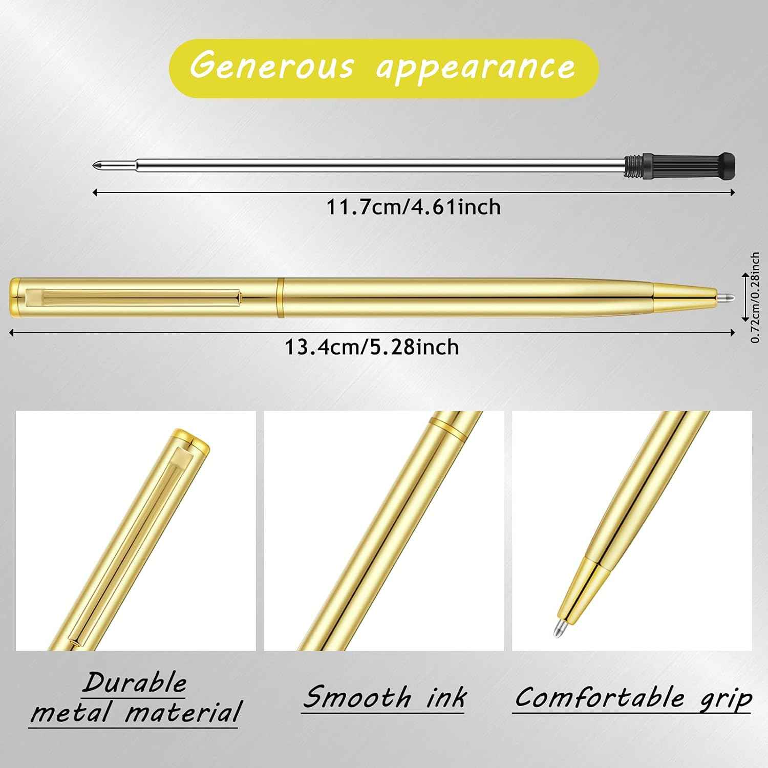 Gold Slim Metal Retractable Ballpoint Pens Black Ink 1mm 15 Pack - TTpen