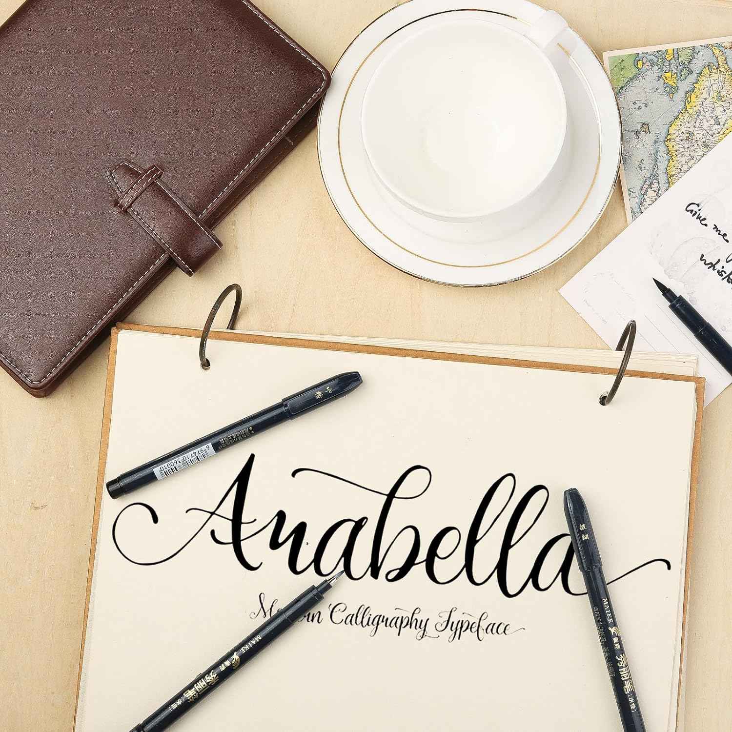 MAIKE 4 Size Calligraphy Brush Pens Water Based Black Ink Marker Set - TTpen