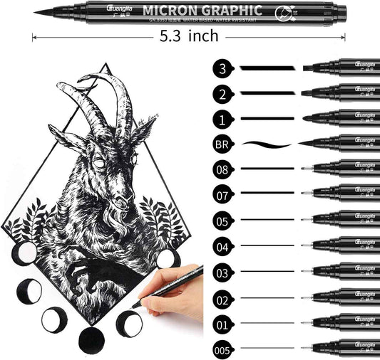 Guangna Black Micro-Pen Fineliner Ink Pens Drawing Pens 12 Pack - TTpen