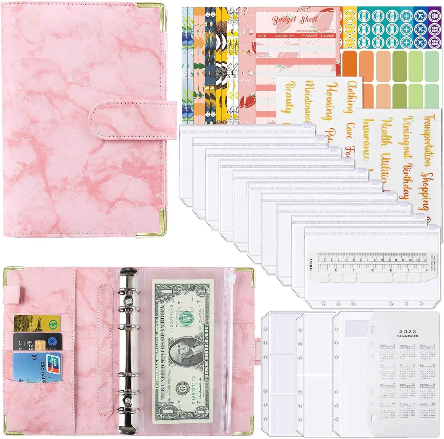 A6 Budget Binder with 12pcs Zipper Cash Envelopes Money Organizer - TTpen