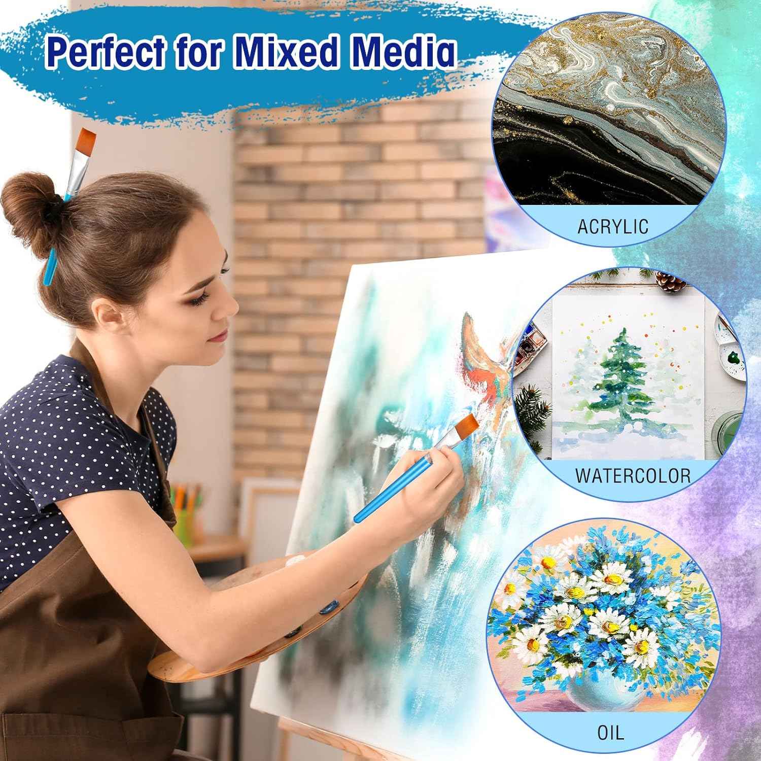 10 Pieces 3/4 Inch Flat Acrylic Paint Brushes for Kid Adult - TTpen