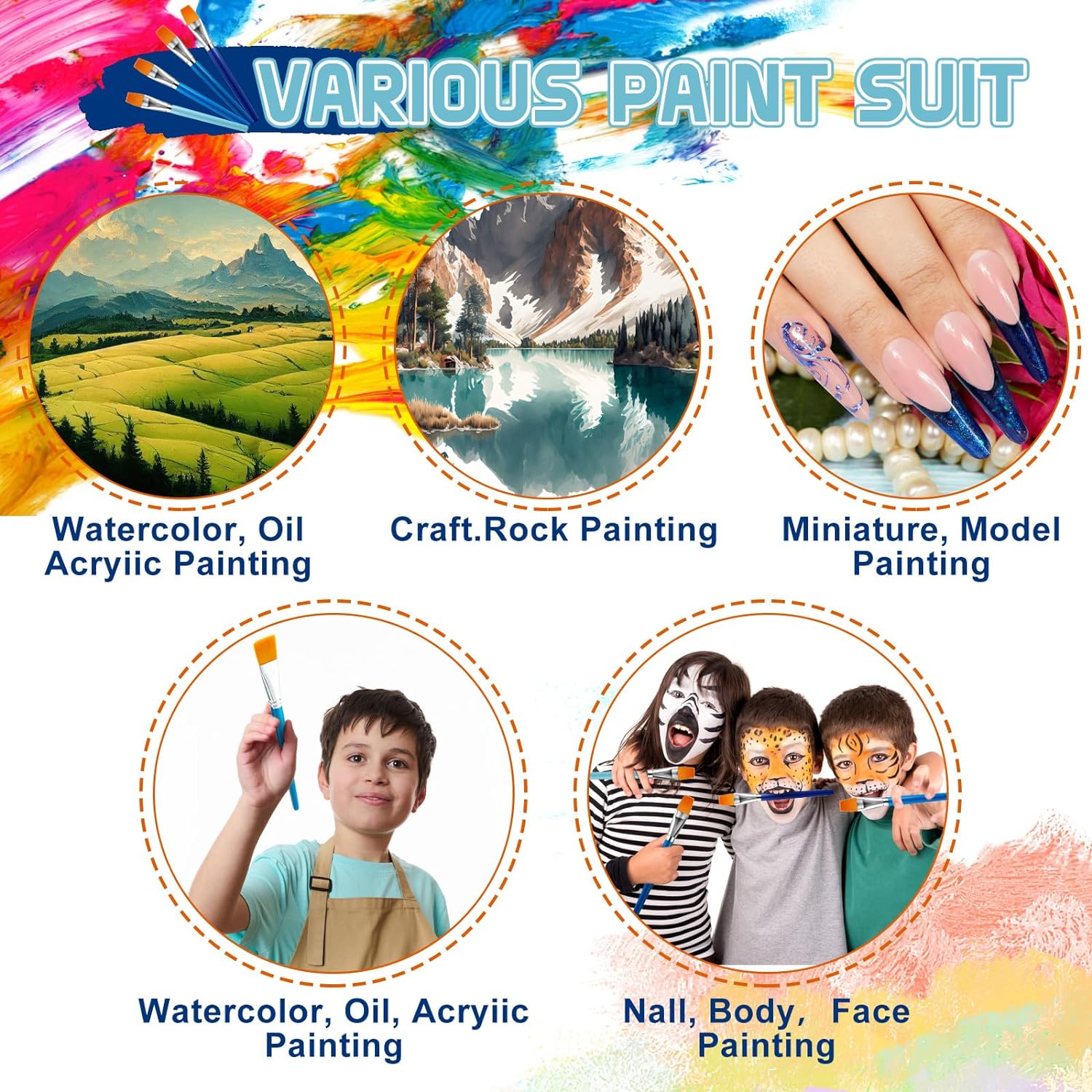 20pcs Big Paint Art Brushes with Wooden Handle for Acrylic Watercolor