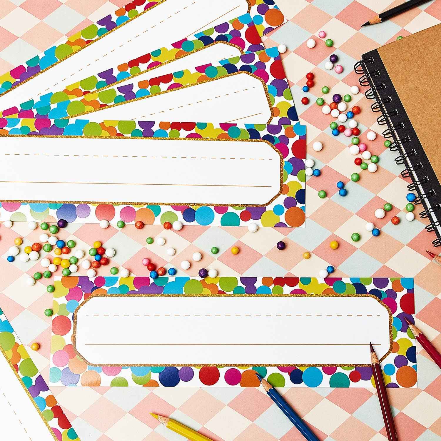 Confetti Name Plates Colorful Dots Desk Self-Adhesive Stickers 48 Pack - TTpen