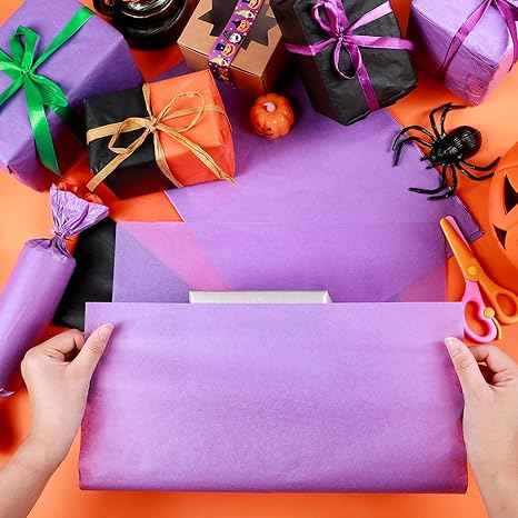 100 Sheets Tissue Wrapping Paper for DIY Crafts 35x50cm Black Purple Orange - TTpen