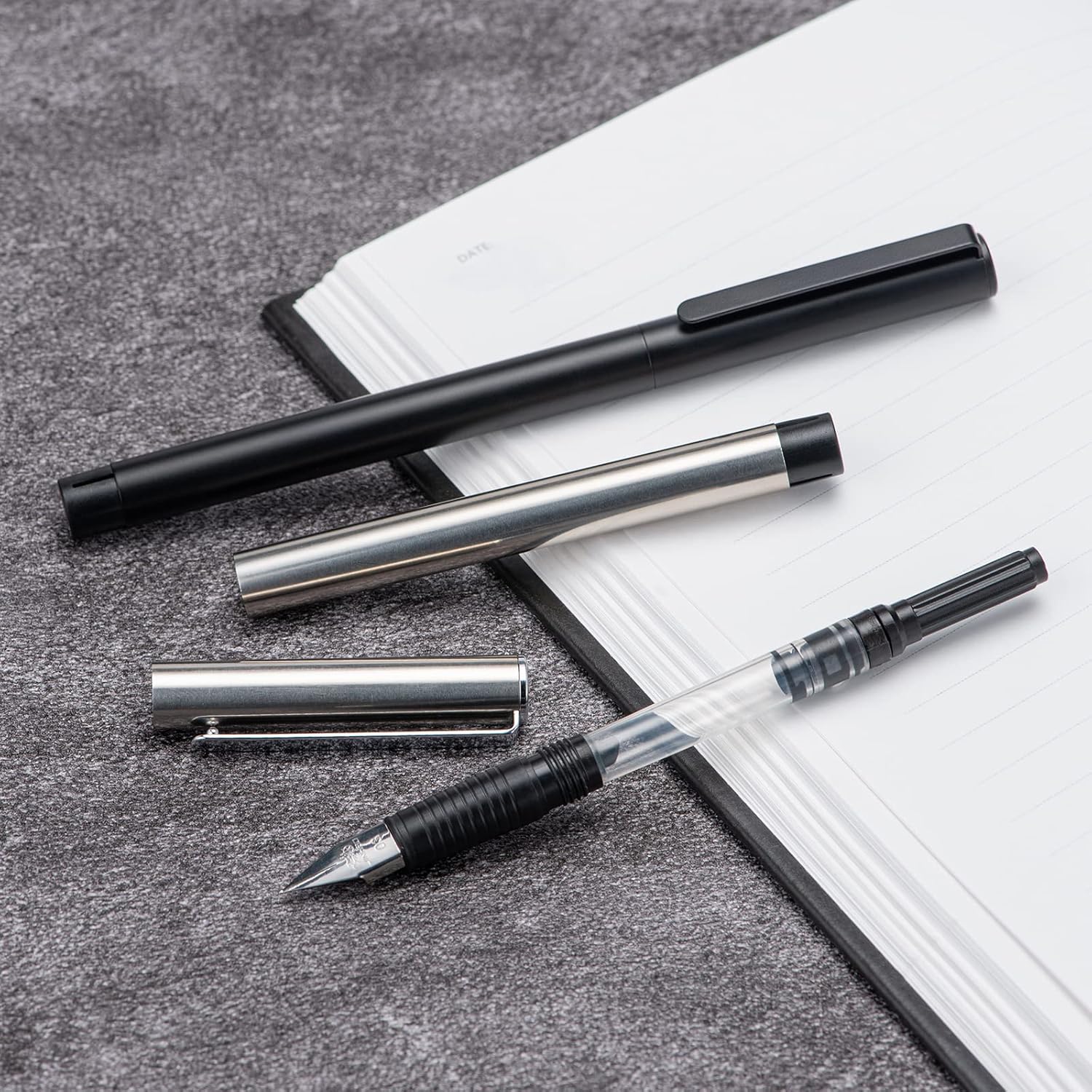 3PCS Jinhao 65 Silver Black Fountain Pen Set