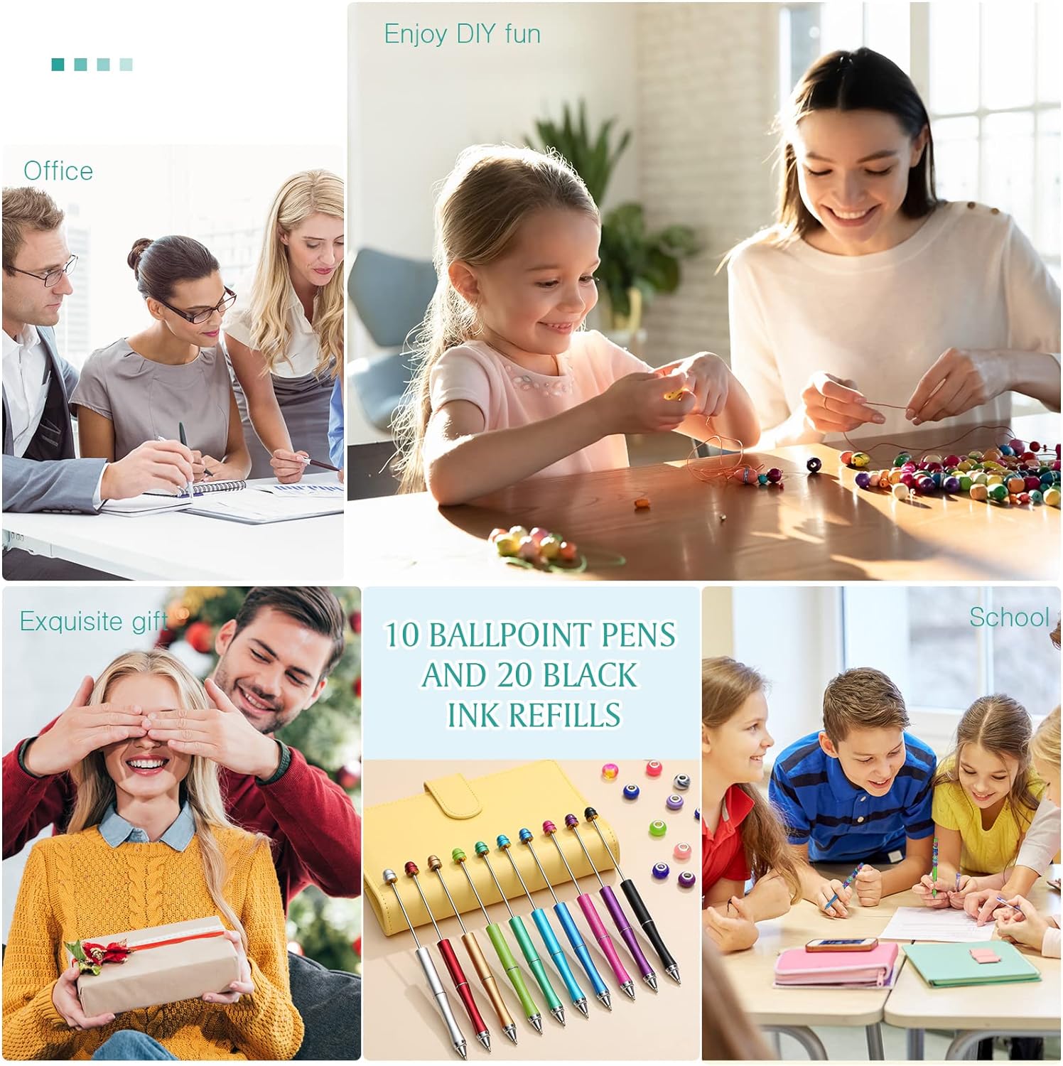 10pcs Metal Beadable Ballpoint Pens Assorted Colors with Refills