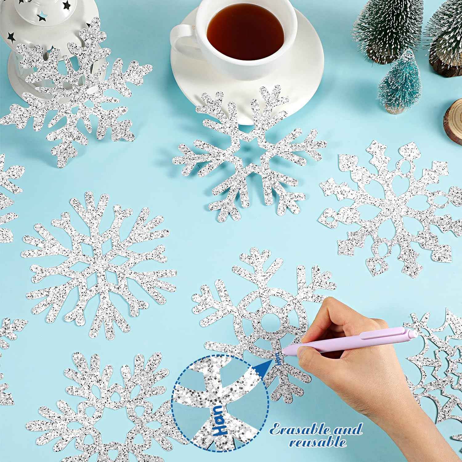 45pcs Winter Christmas Snowflake Paper Cutouts with Glue Point Dots - TTpen
