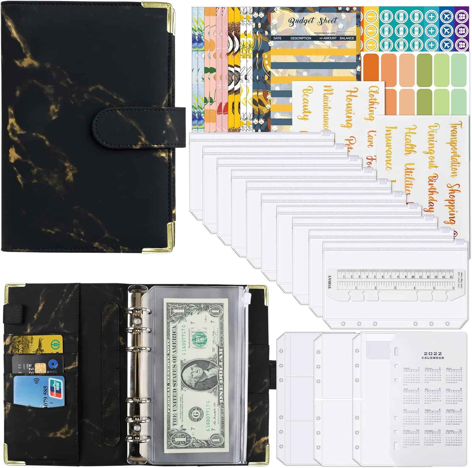 A6 Budget Binder with 12pcs Zipper Cash Envelopes Money Organizer - TTpen