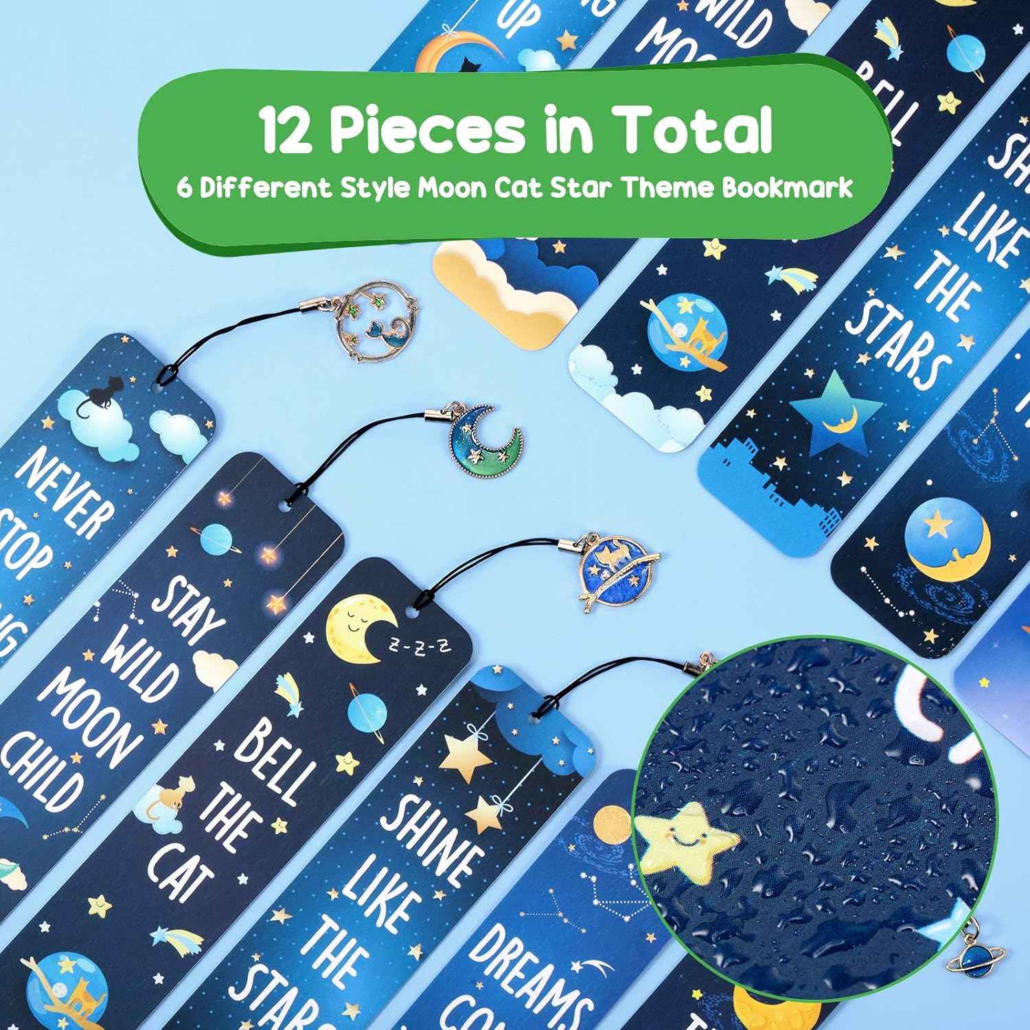 12Pcs Cat Moon Star Space Bookmarks with Metal Charms - TTpen