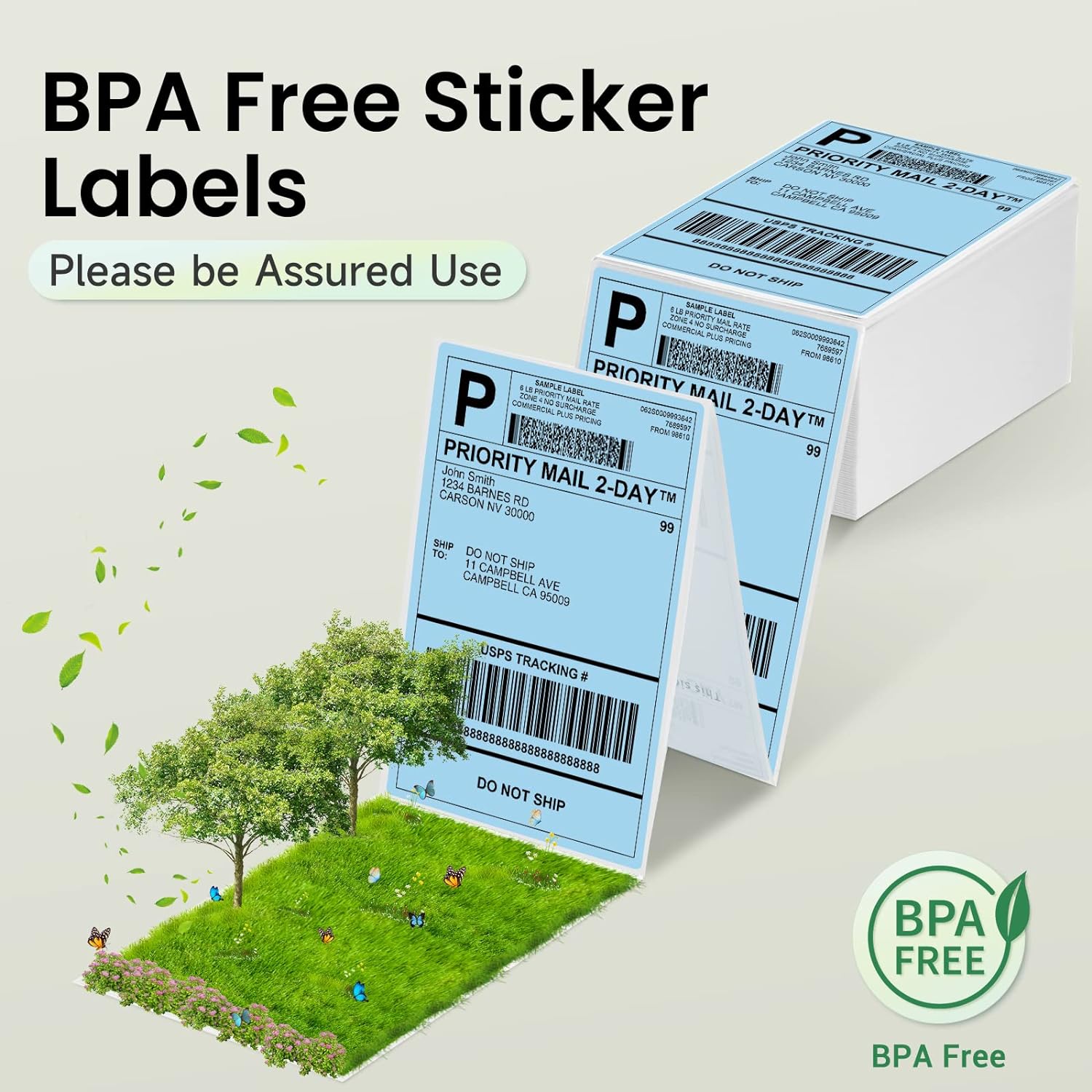 Phomemo 4"x6" Thermal Direct Shipping Label,Fan-Fold 500 Labels Blue