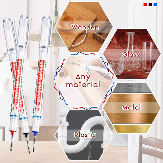 6PCS Deep Drill Hole Long Nib Waterproof Marker Pens Red Black Blue - TTpen