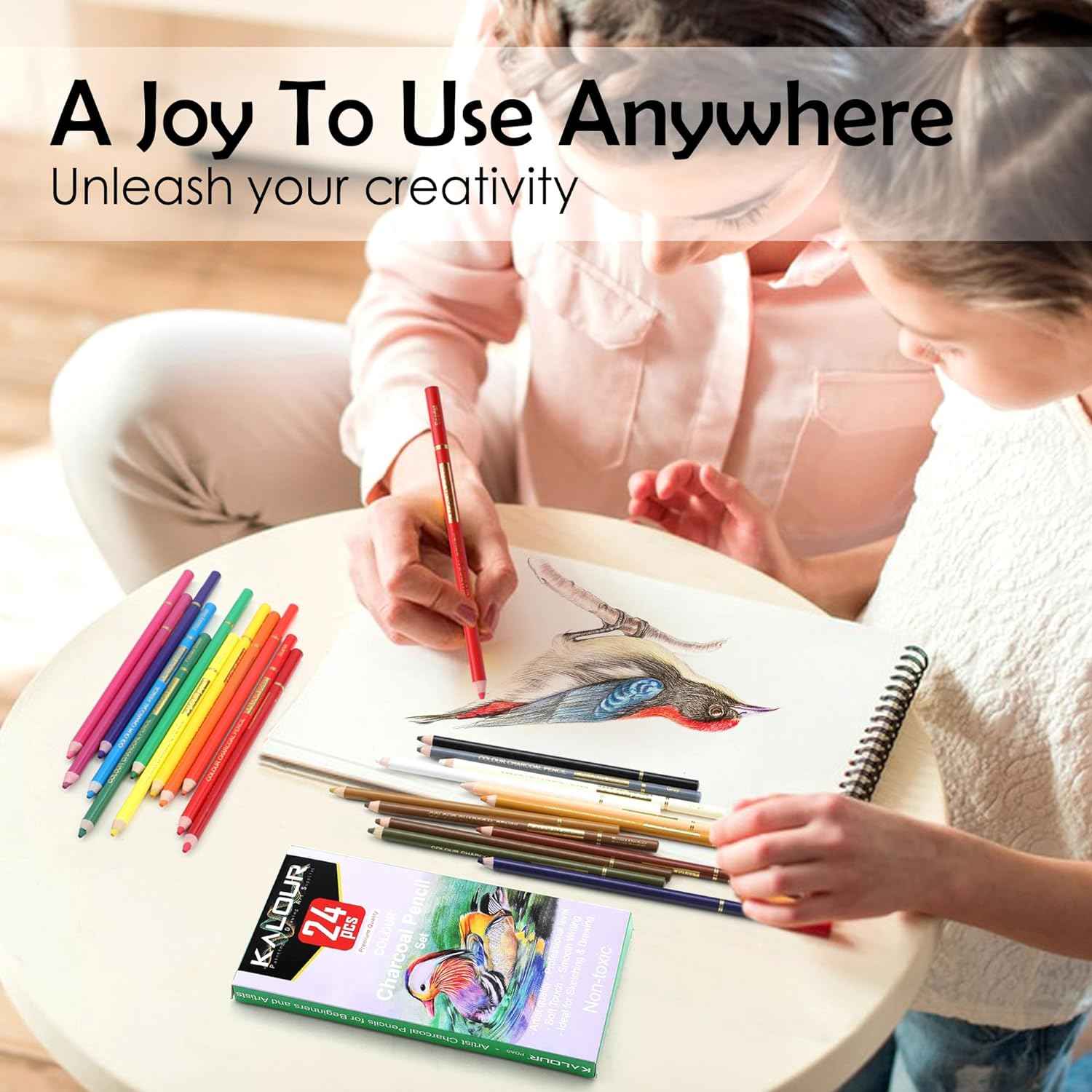 KALOUR 24 Premium Colored Charcoal Pencils Drawing Set - TTpen