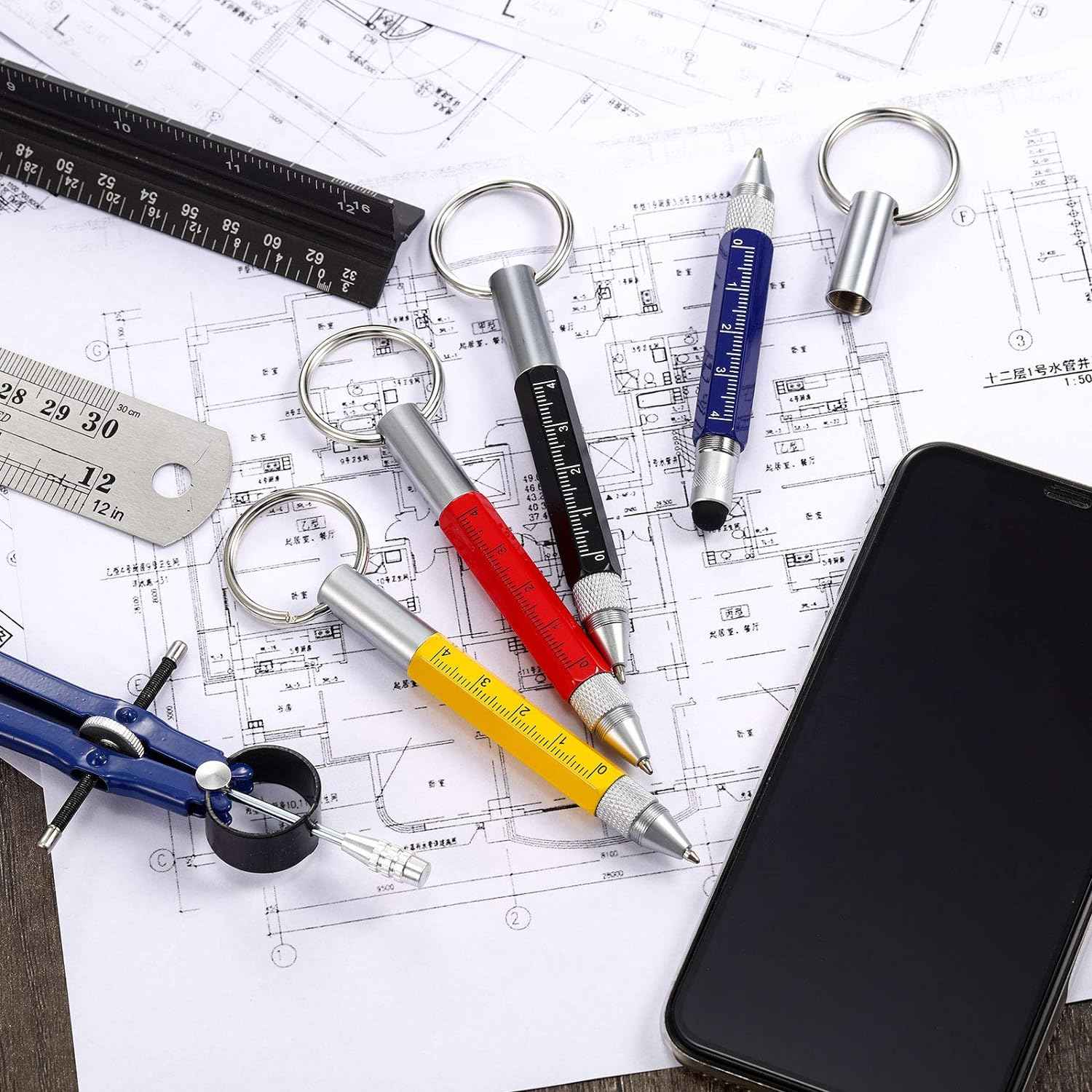 4Pcs 6In1 Multitool Tech Tool Pen Key Ring Screwdriver Pen with Ruler - TTpen