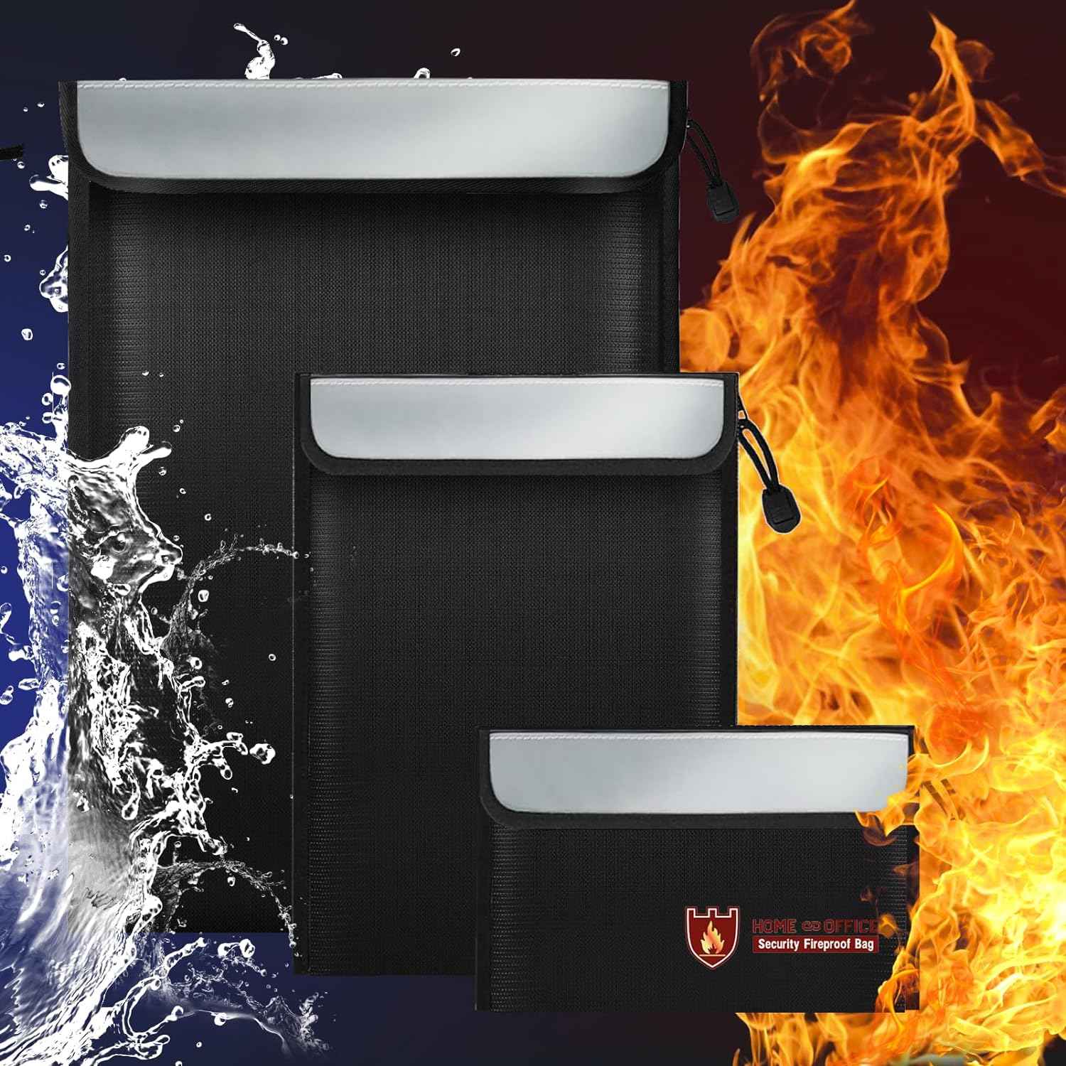 Fireproof Document Bag with Reflective Strip & Zipper (3 Pack) - TTpen