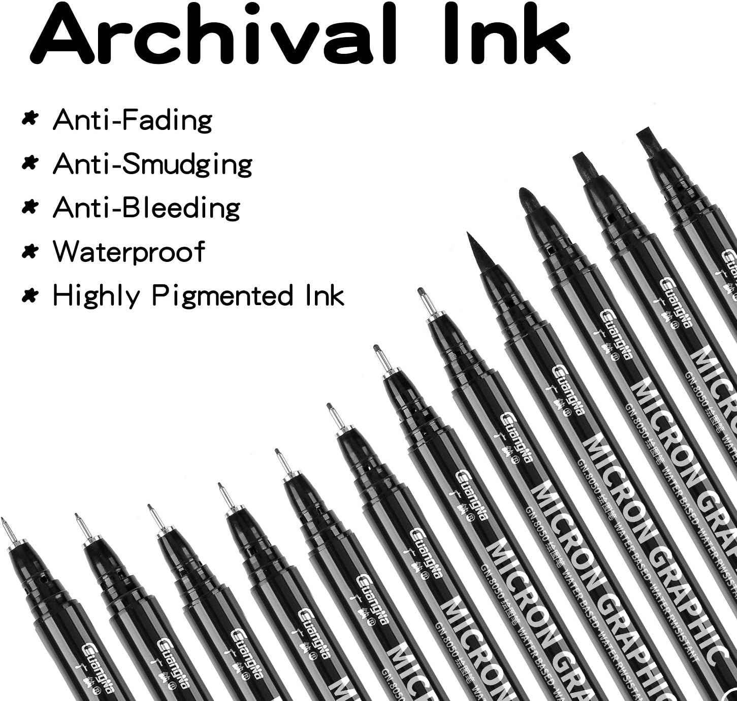 Guangna Black Micro-Pen Fineliner Ink Pens Drawing Pens 12 Pack - TTpen