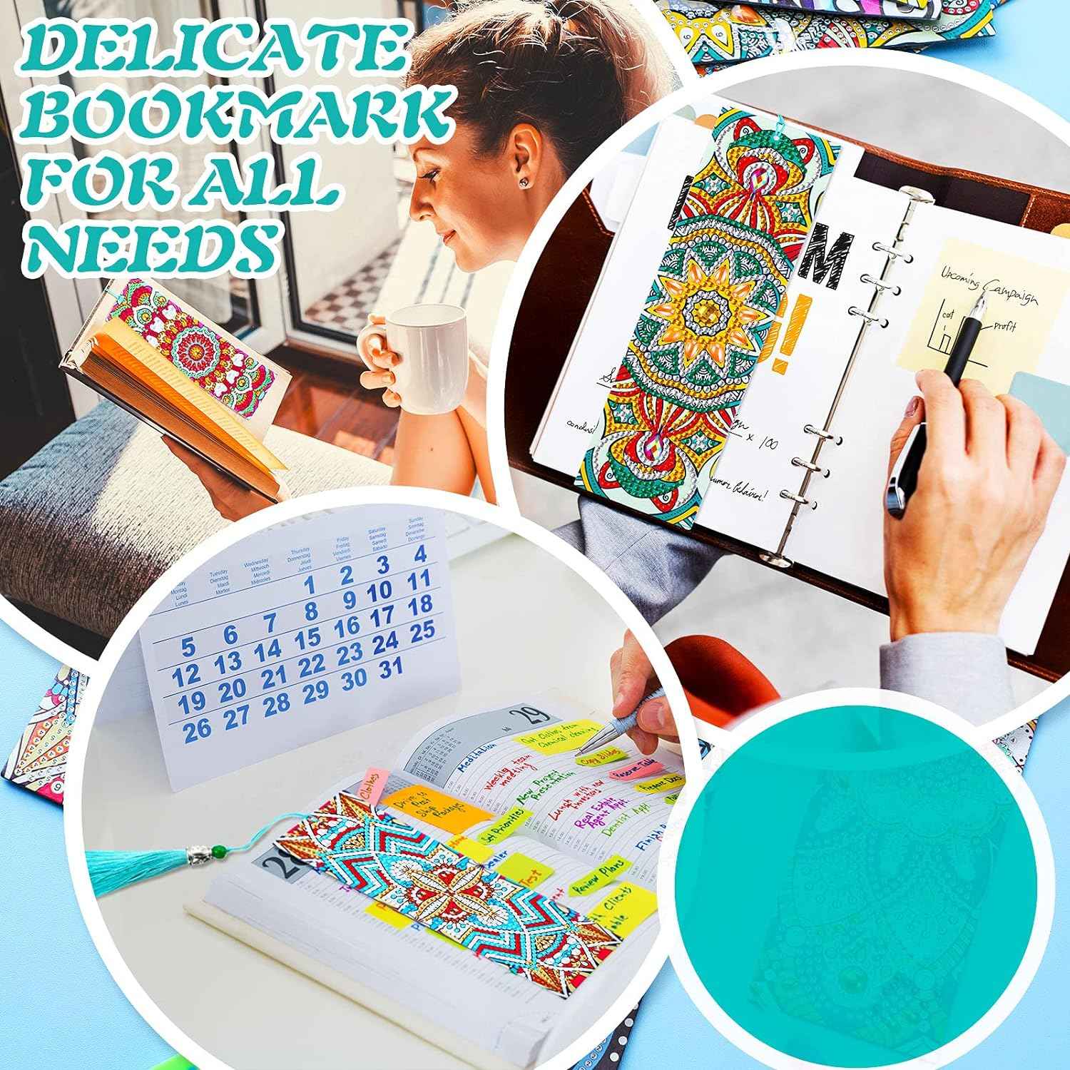 8 Pieces 5D Diamond Painting Bookmarks Floral Rhinestone with Tassels - TTpen