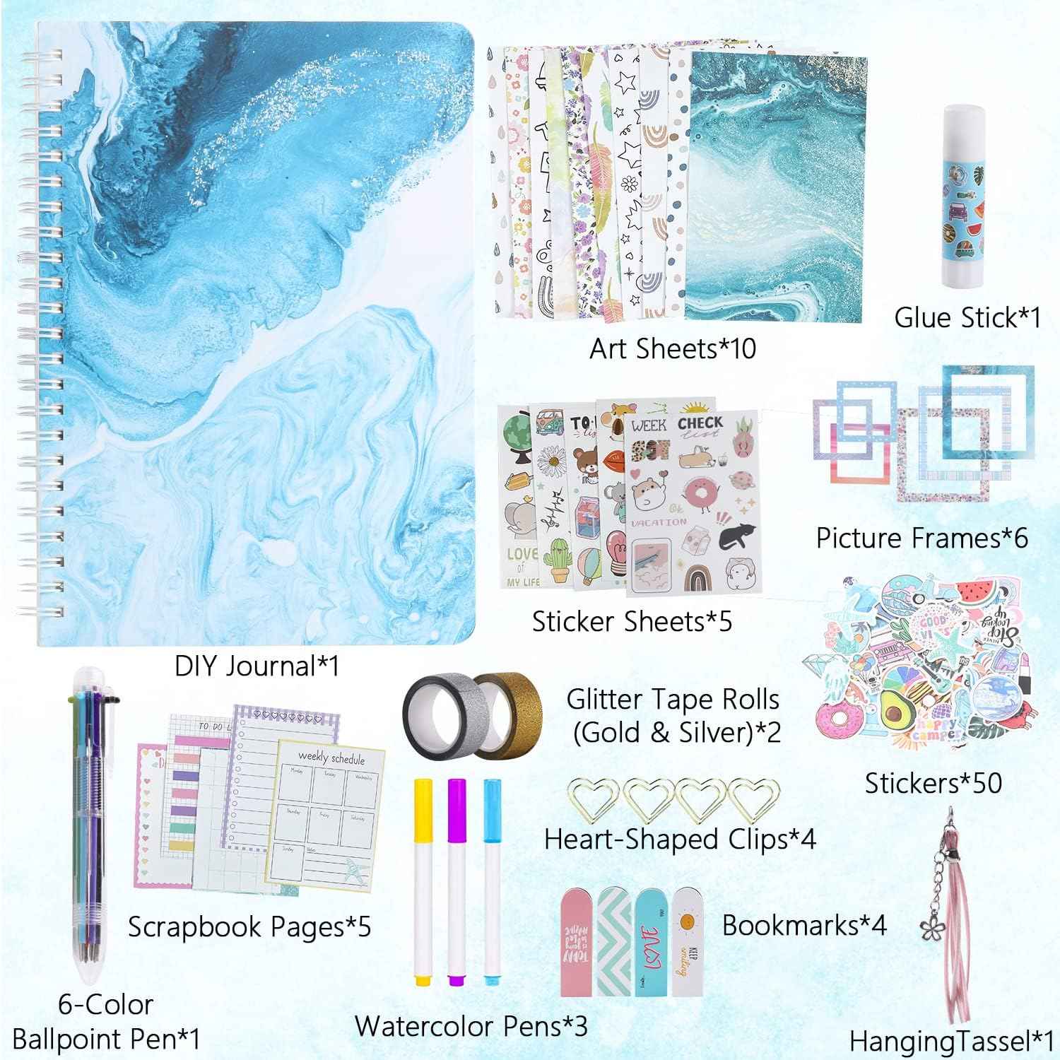 DIY Journal Set for Girls Ages 8-13 and Up - Blue Wave - TTpen