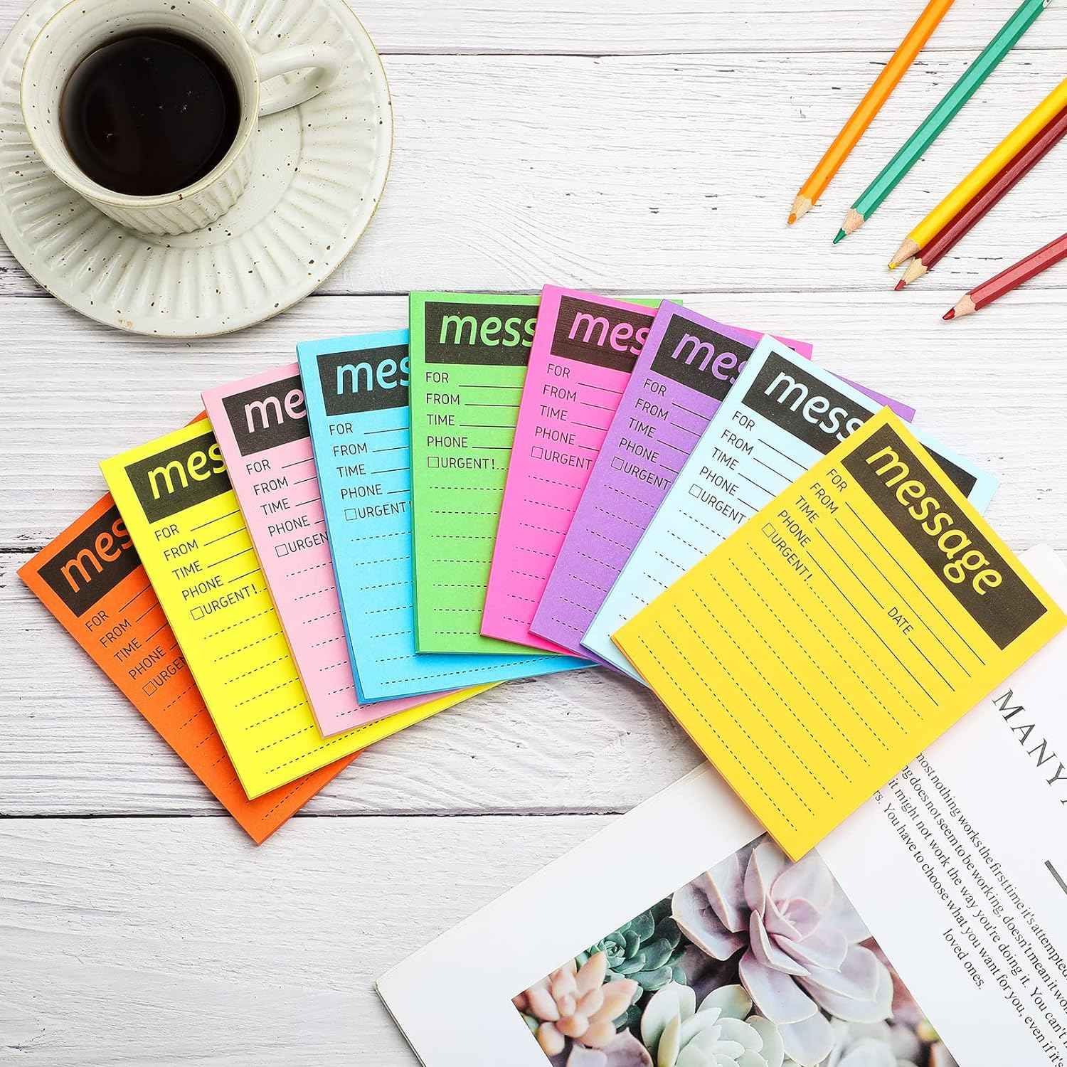 9pcs Telephone Message Sticky Notes Pads 4 x 5 Inch (Fluorescent Colors) - TTpen
