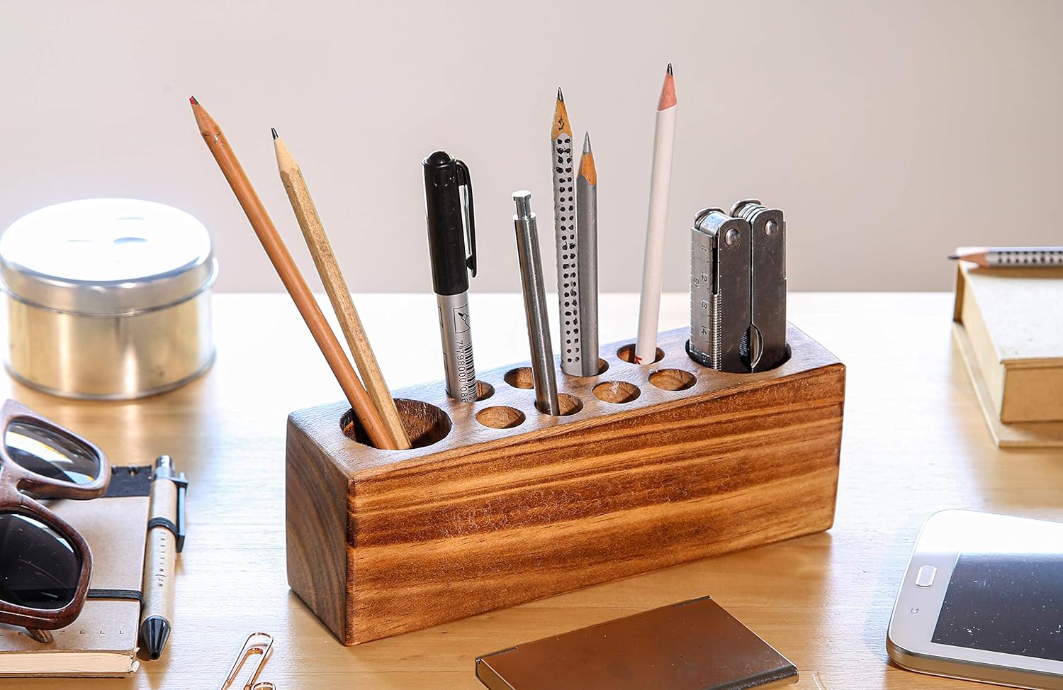 10 Slots Rustic Vintage Wooden Pen Holder