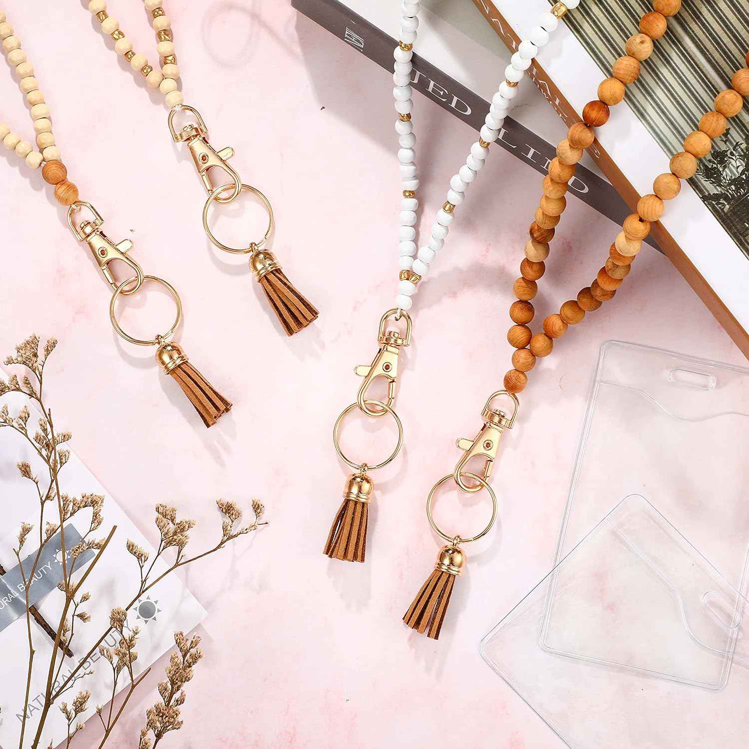 12 Pieces Wood Beaded Lanyards and Card Holder Set - TTpen