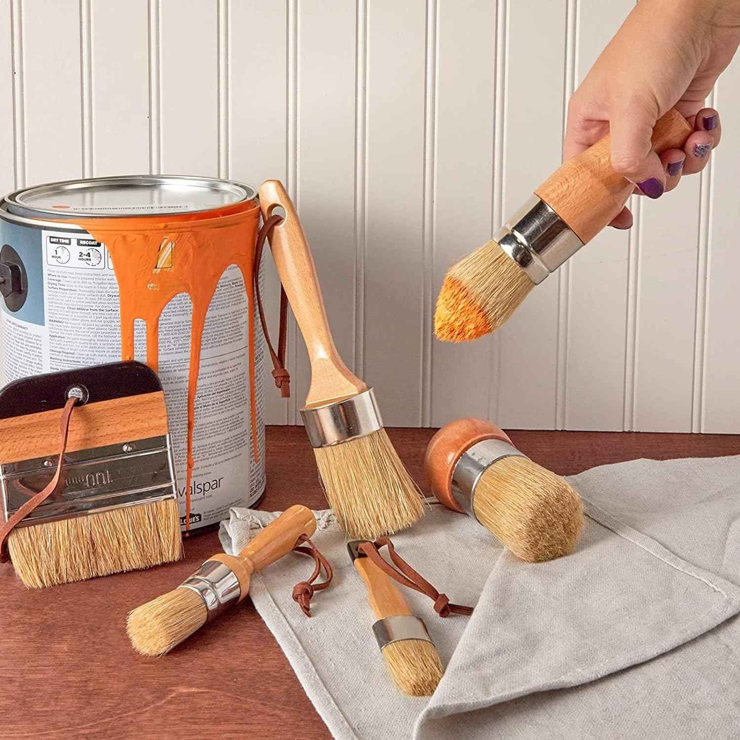 6 Pieces Chalk Wax Paint Brushes Set Boar Bristle - TTpen