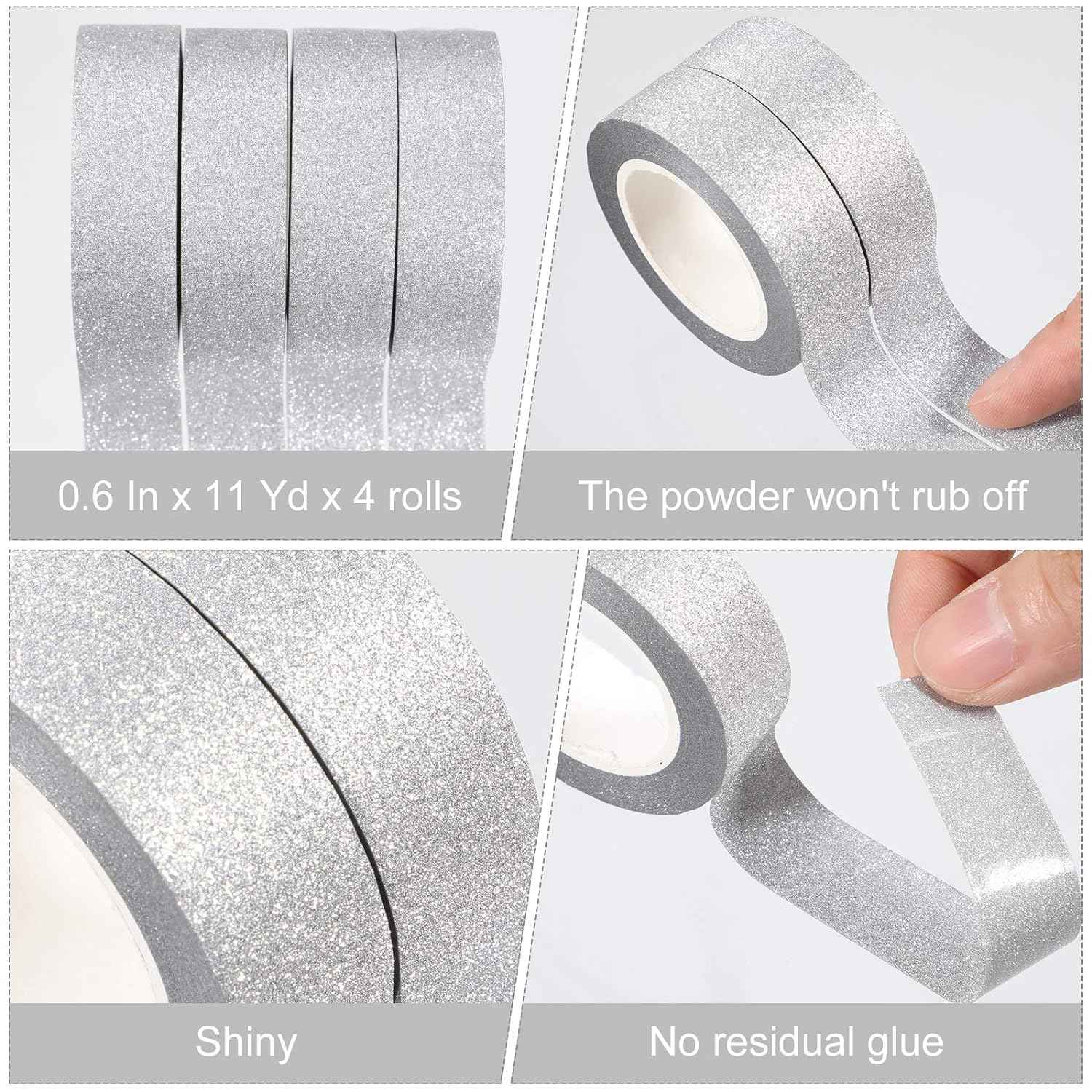 4 Rolls Silver Washi Tape Crafting Glitter Masking Tape - TTpen